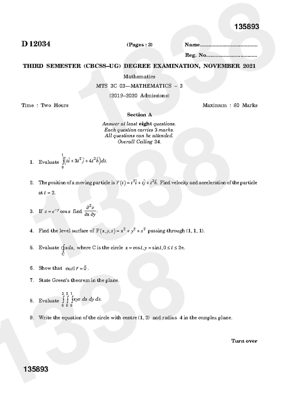 Mathematics 2021 November - Turn over D 12034 (Pages : 3) - Studocu