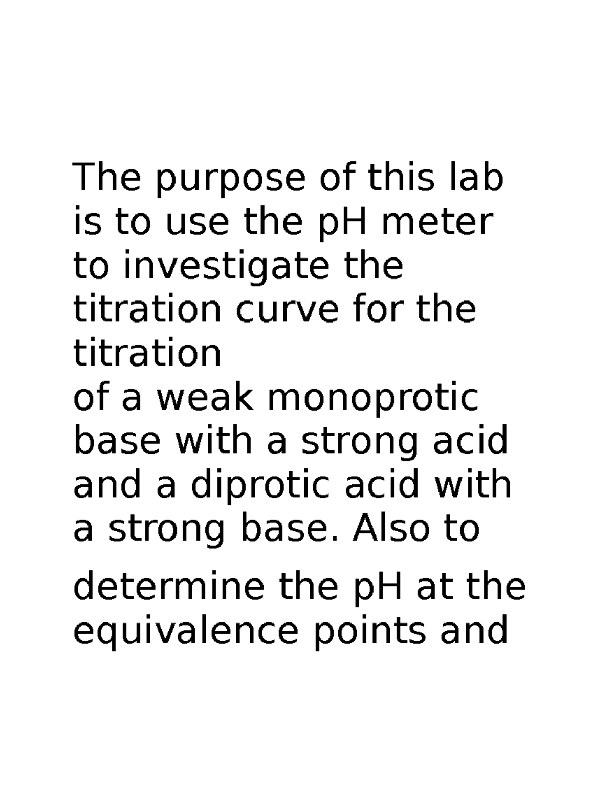 Experiment 5 Acidbase chemistry lab report The purpose of this lab
