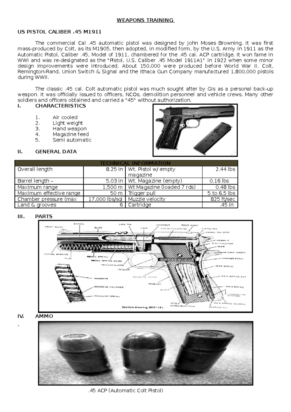 MS 3 - 16 Weapons Training - WEAPONS TRAINING US PISTOL CALIBER .45 M ...