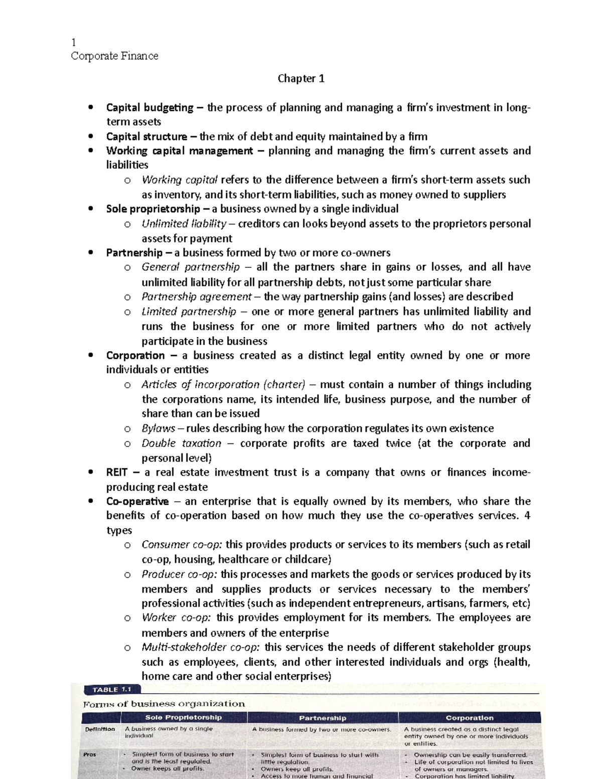 Textbook Notes - Corporate Finance - Corporate Finance Chapter 1 ...