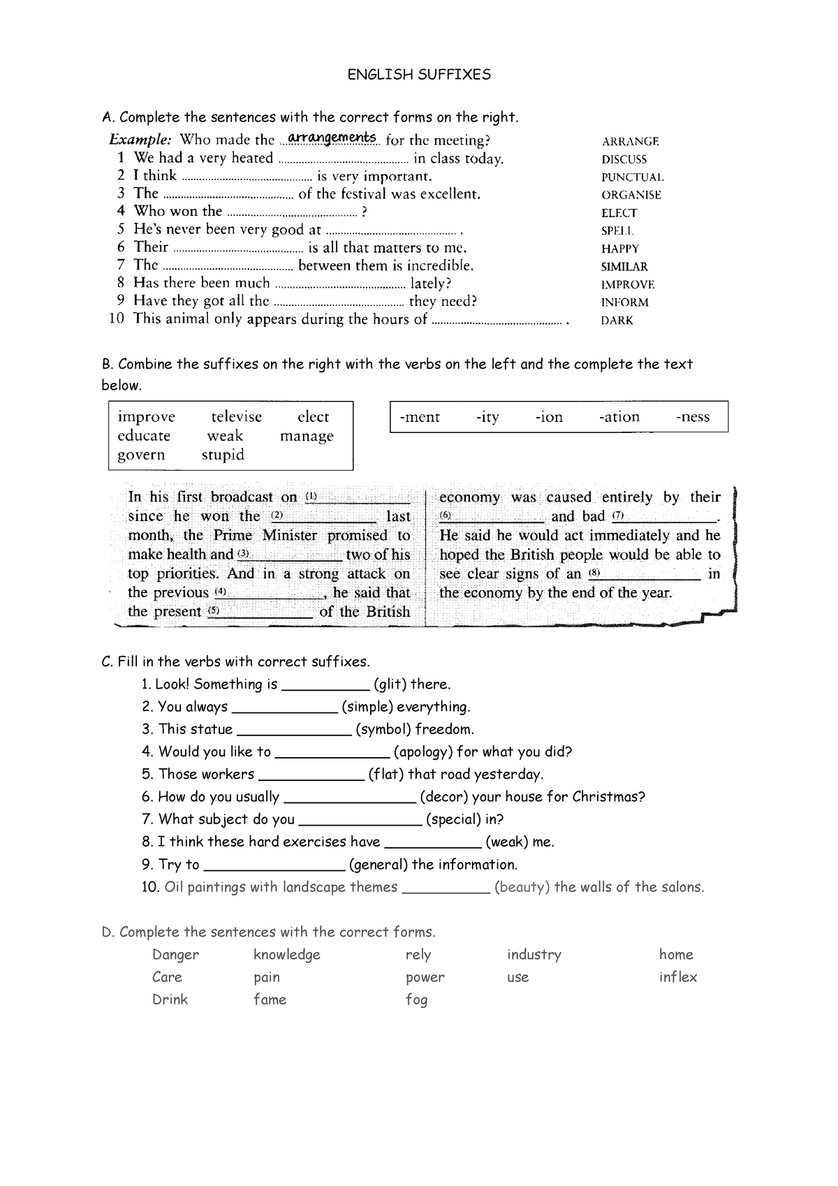 Topic 3 English Suffixes ex stu - ENGLISH SUFFIXES A. Complete the ...