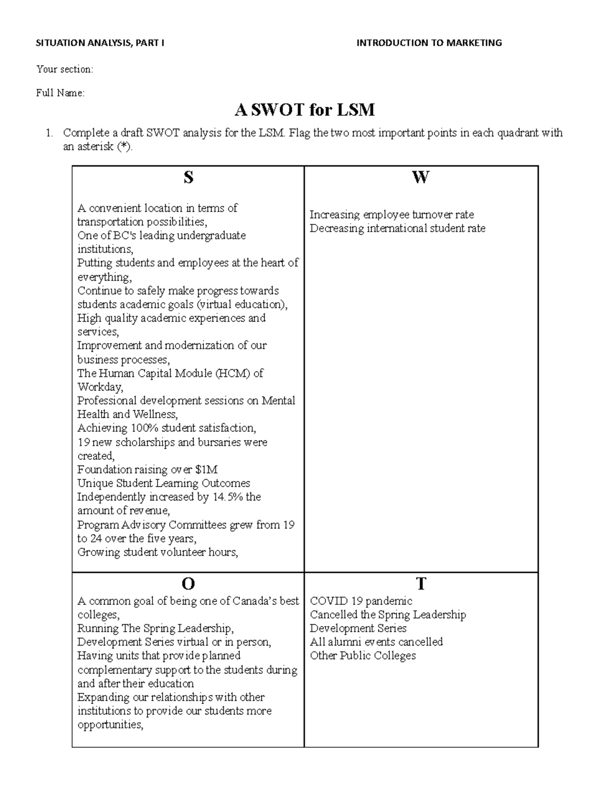 Mark 1115-02-SWOT - Lecture notes 1-10 - Your section: Full Name: A ...