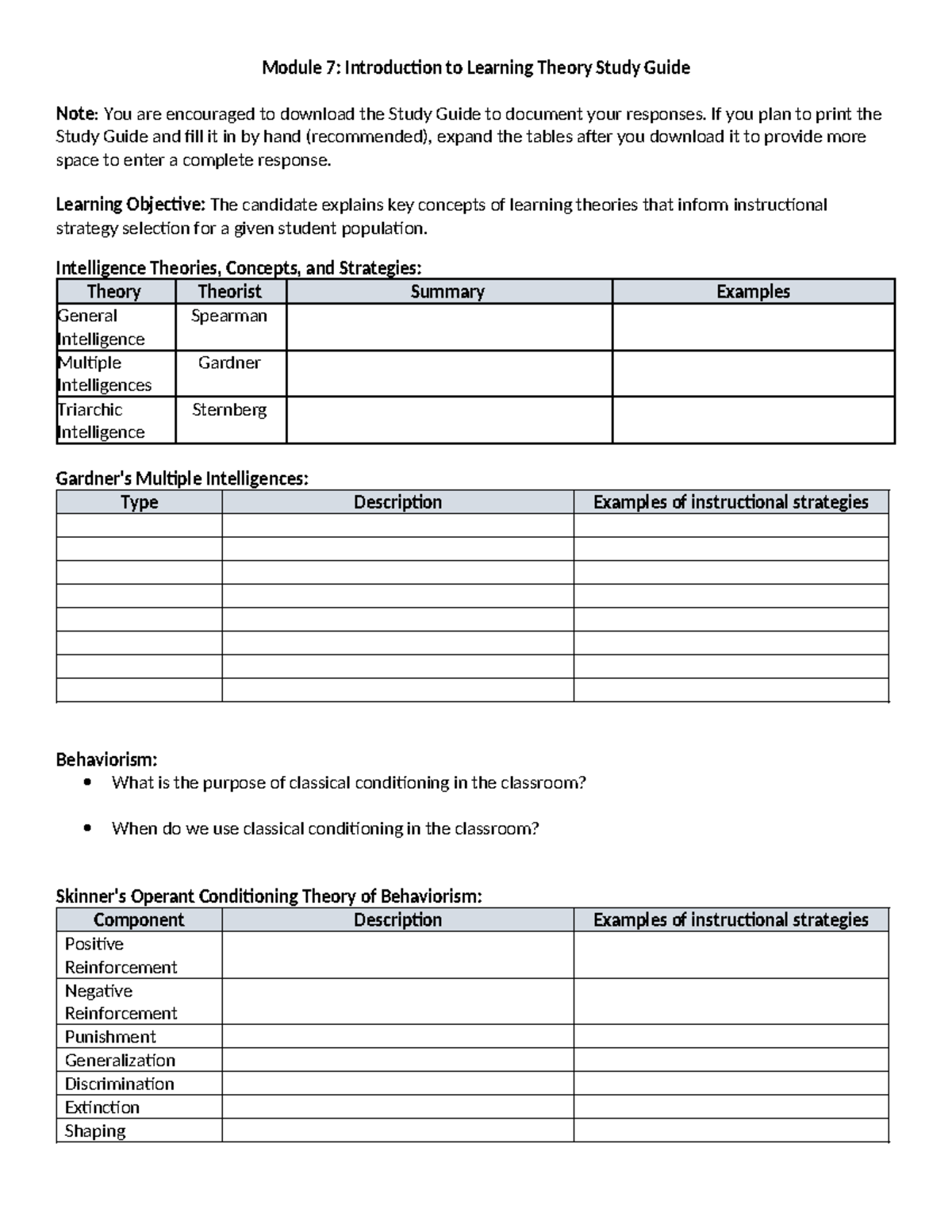 D094 D307m7studyguide - Module 7: Introduction To Learning Theory Study ...