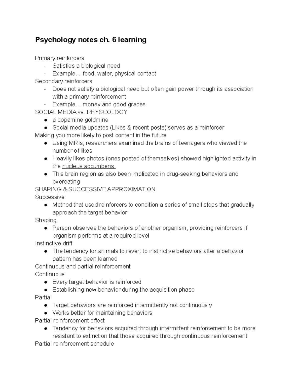 Psychology Notes Ch 6 Learning - Psychology Notes Ch. 6 Learning ...