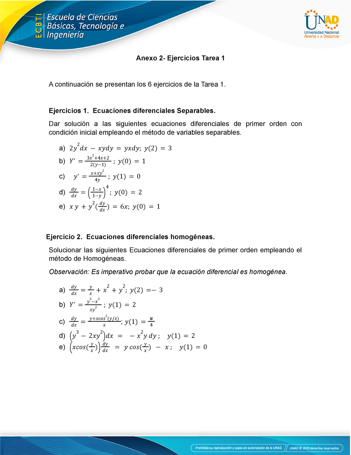 Anexo 2- Ejercicios Tarea 1 - Ejercicios 1. Ecuaciones Diferenciales ...