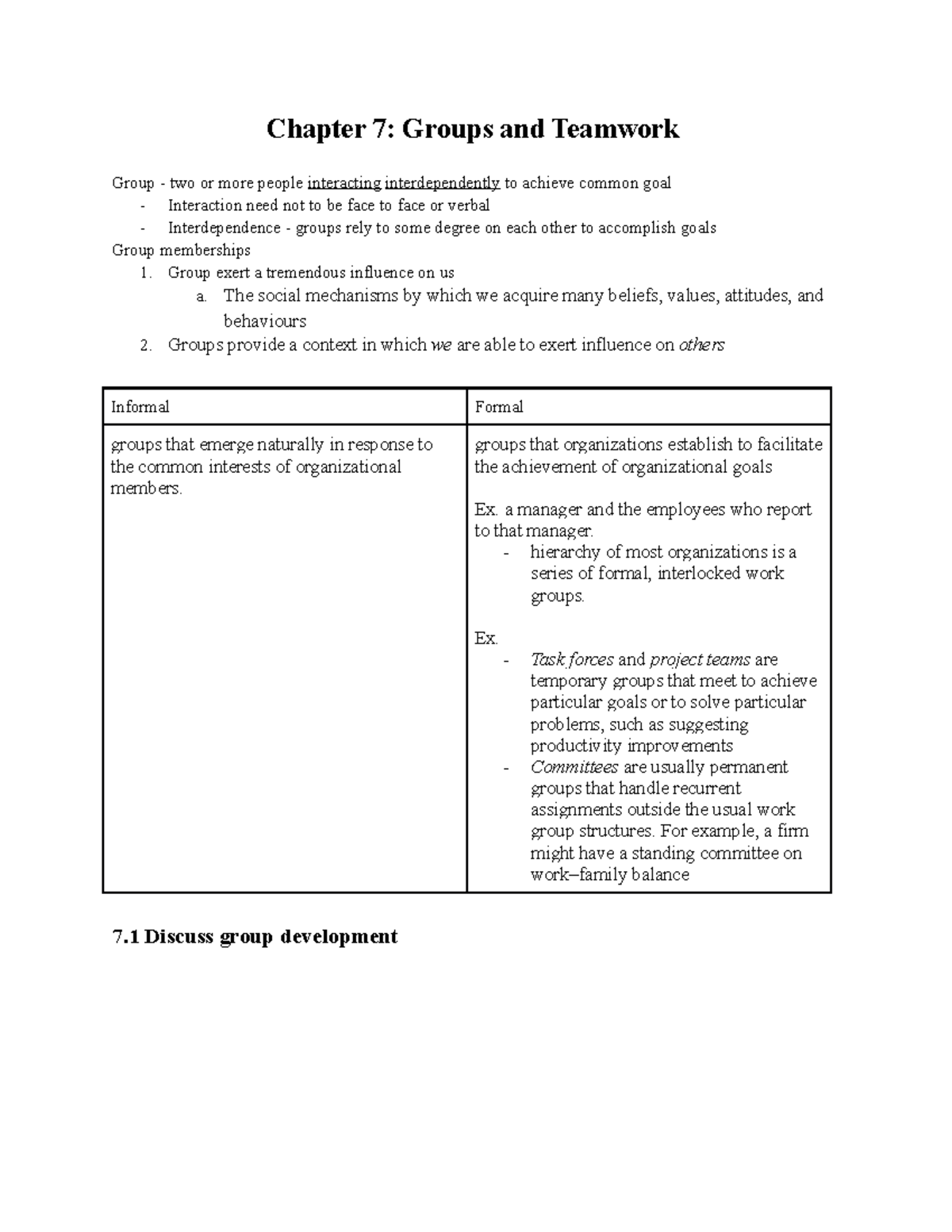 BU288 Chapter 7 - Lecture Notes - Chapter 7: Groups And Teamwork Group ...