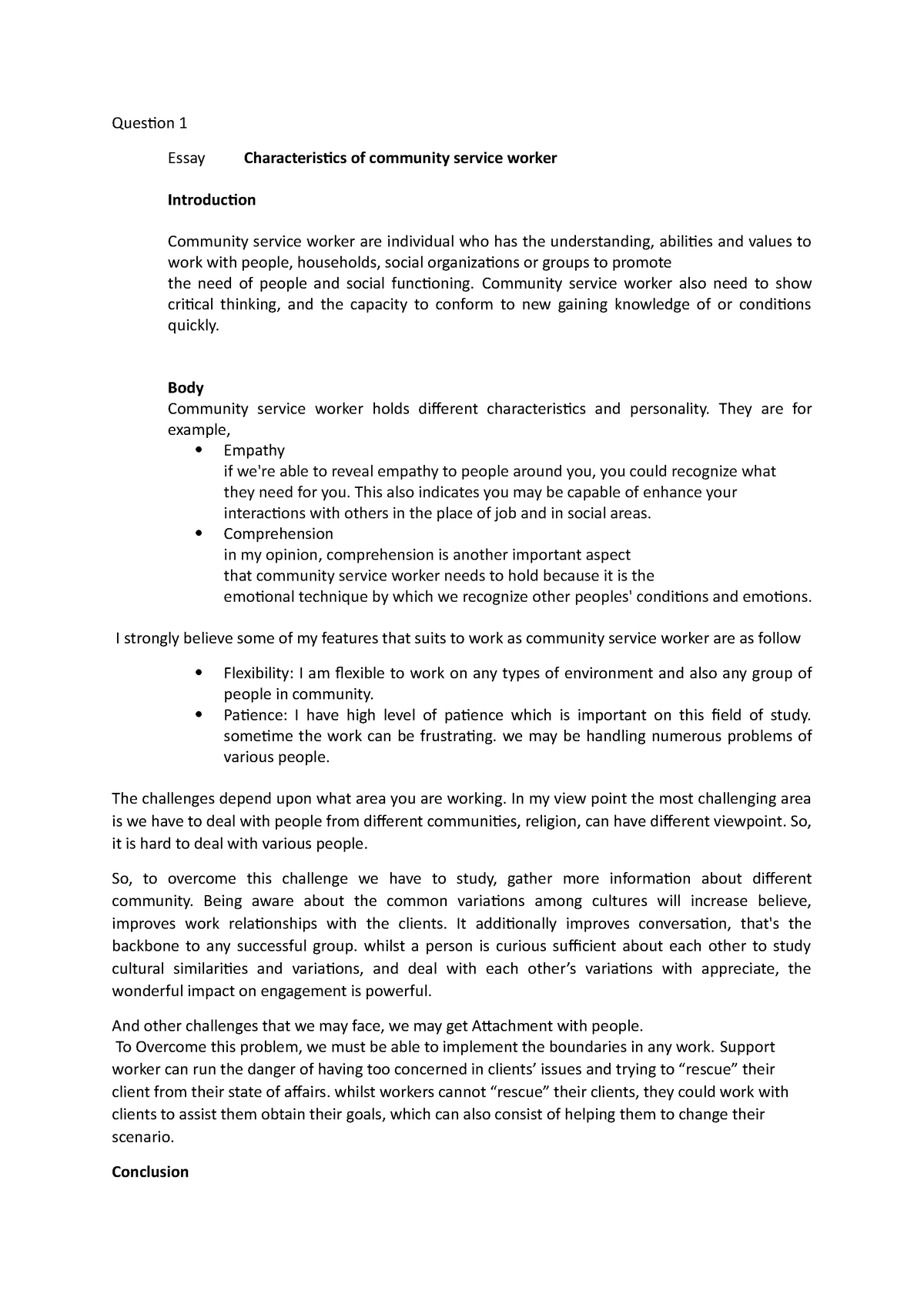 experience in community service essay