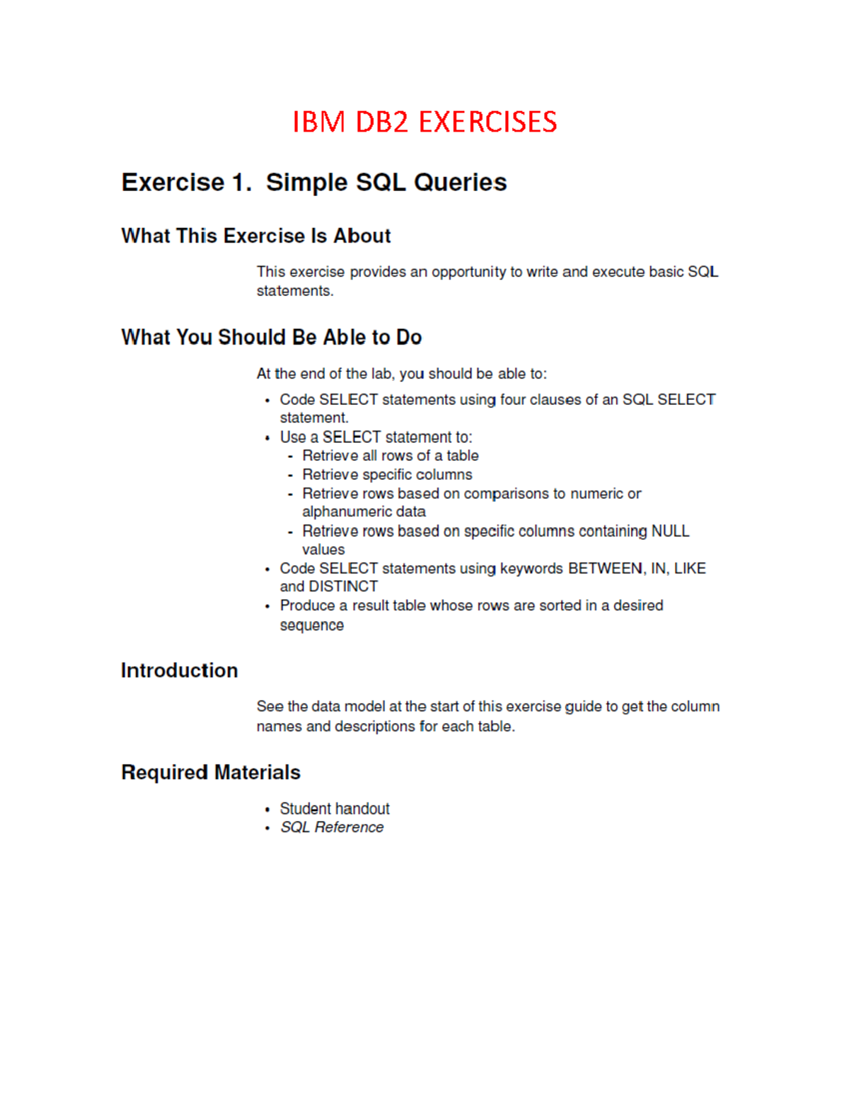 Ex1 simple sql queries - Exercise - Introduction To Database Design ...