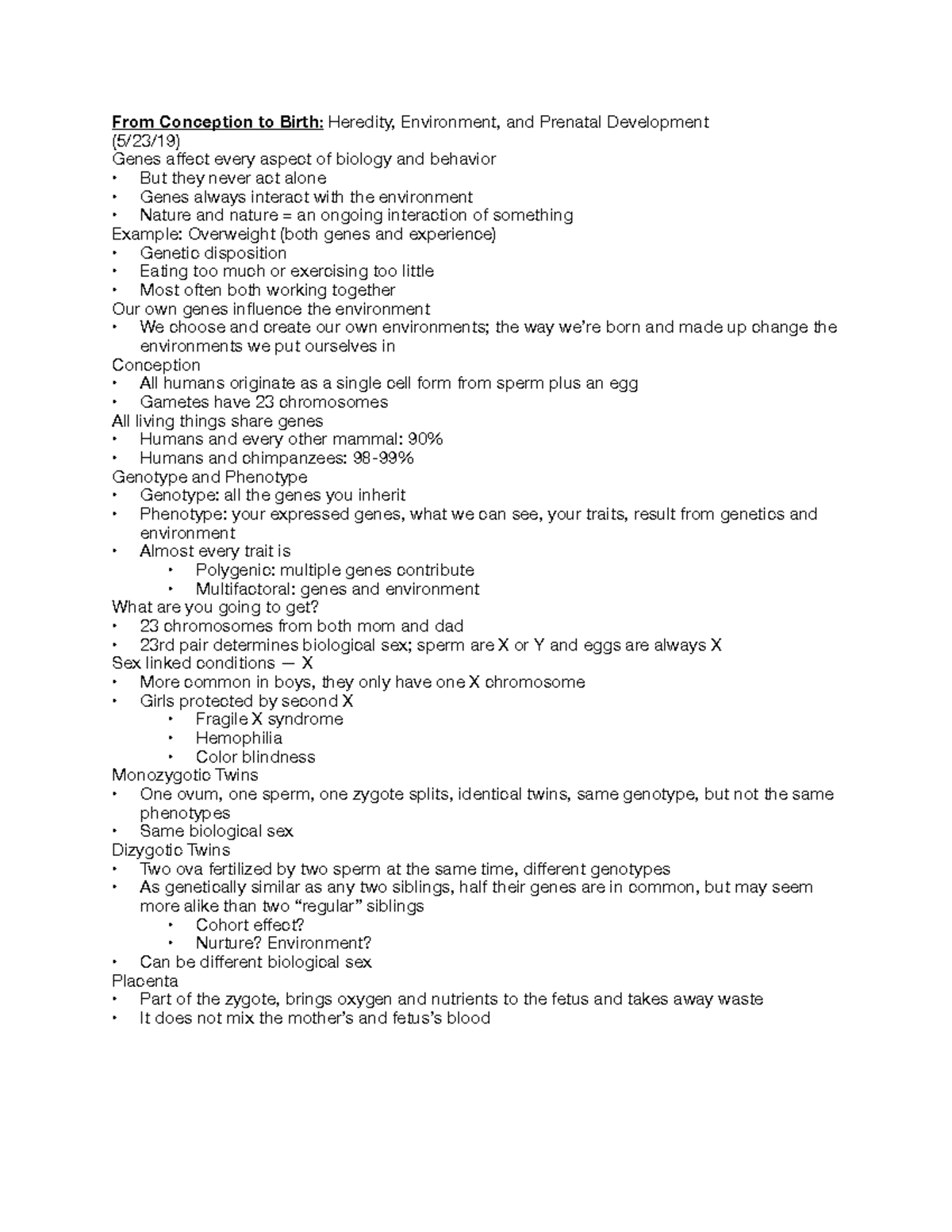 Developmental Psychology Notes - From Conception to Birth: Heredity ...