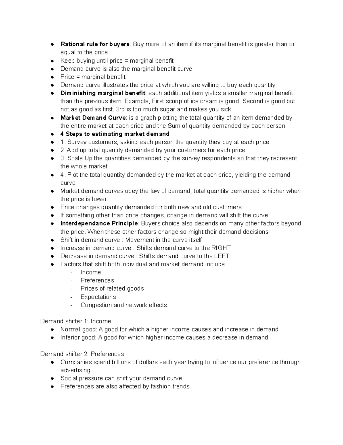 ECON 100 Sept 14 - Lecture Notes - Rational rule for buyers: Buy more ...