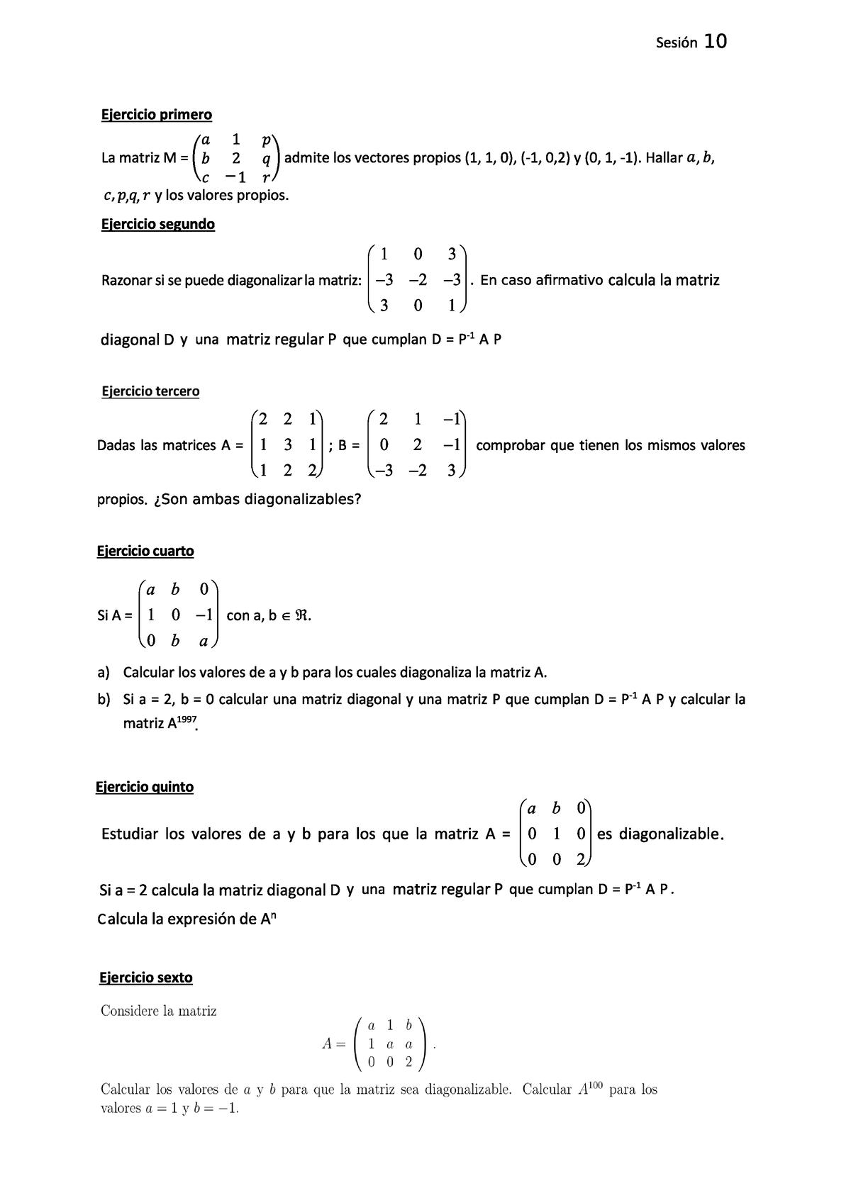 Sesion 10 - Ejercicios Álgebra Lineal - Álgebra Lineal Y Geometría I ...