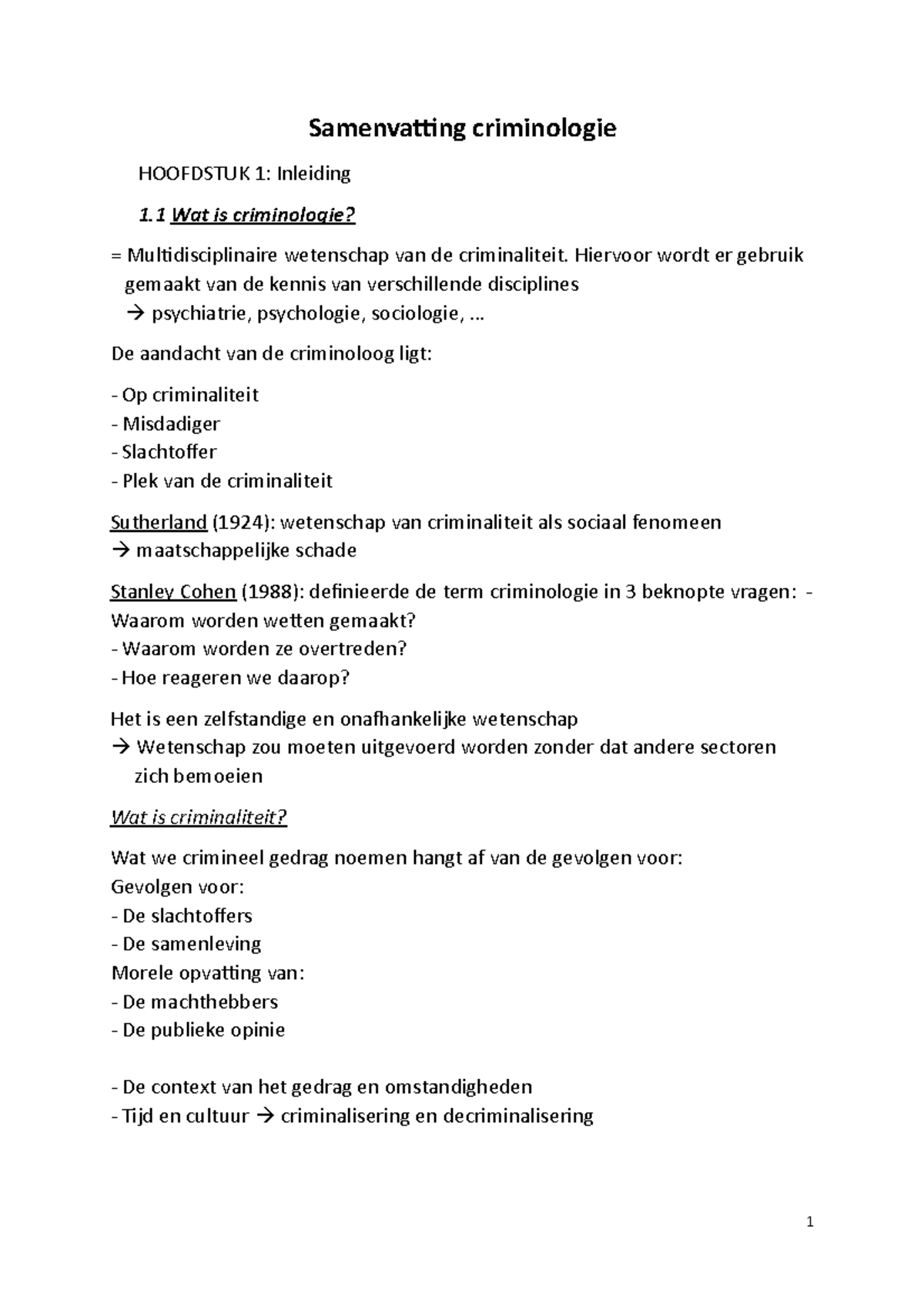 Samenvatting Criminologie - Samenvatting Criminologie HOOFDSTUK 1 ...