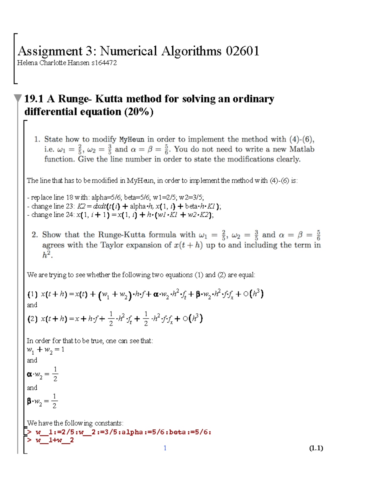 Assignment 3 enoncé - øvelse - >> >> (1)(1) Assignment 3: Numerical ...