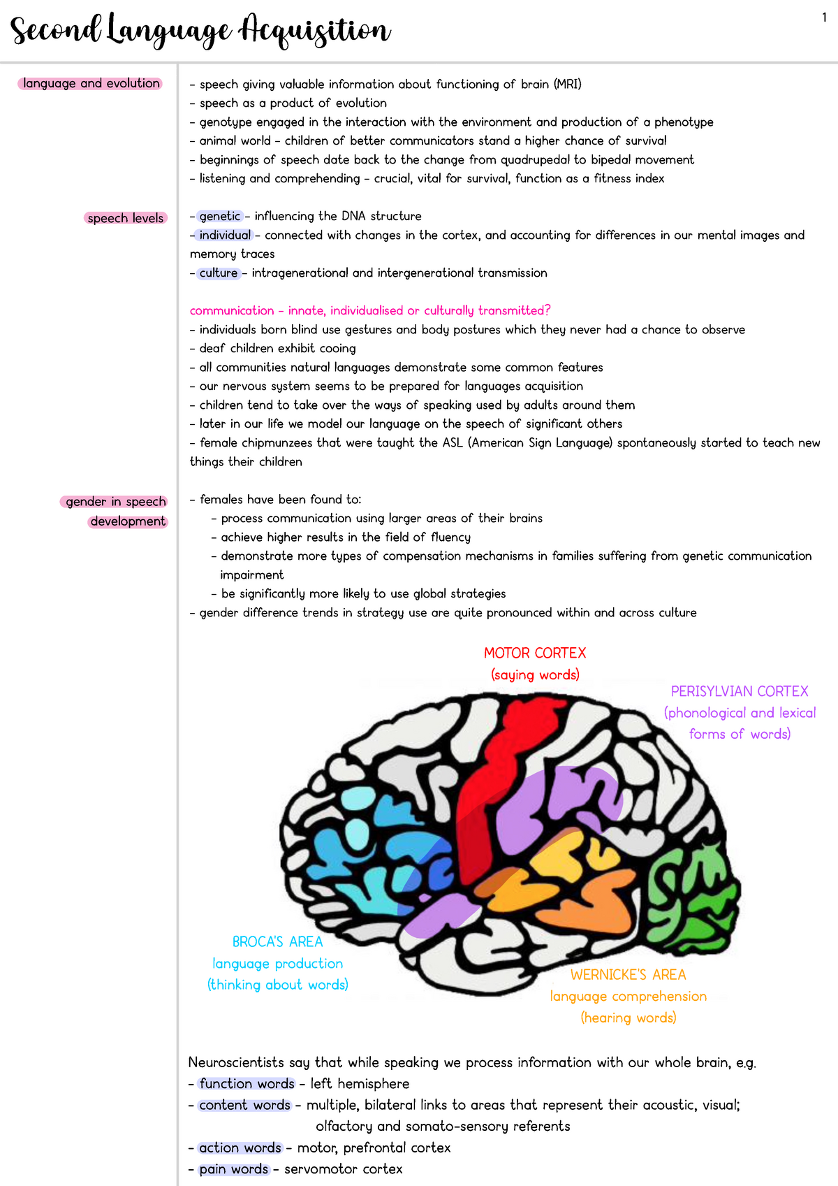 SLA 2021 - Notatki z całego roku - language and evolution speech levels ...