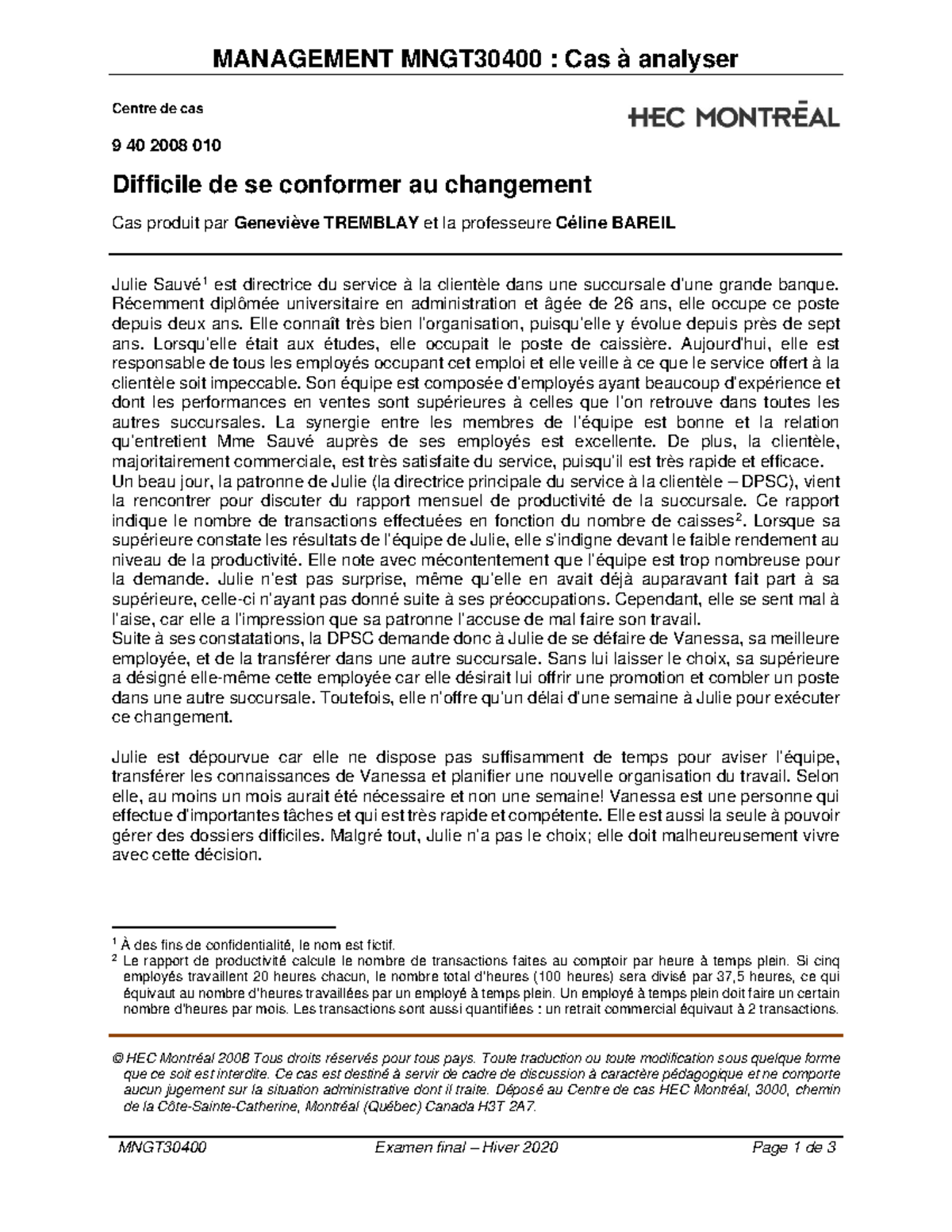 30400.Cas.Difficile De Se Conformer-2 - MANAGEMENT MNGT30400 : Cas à ...