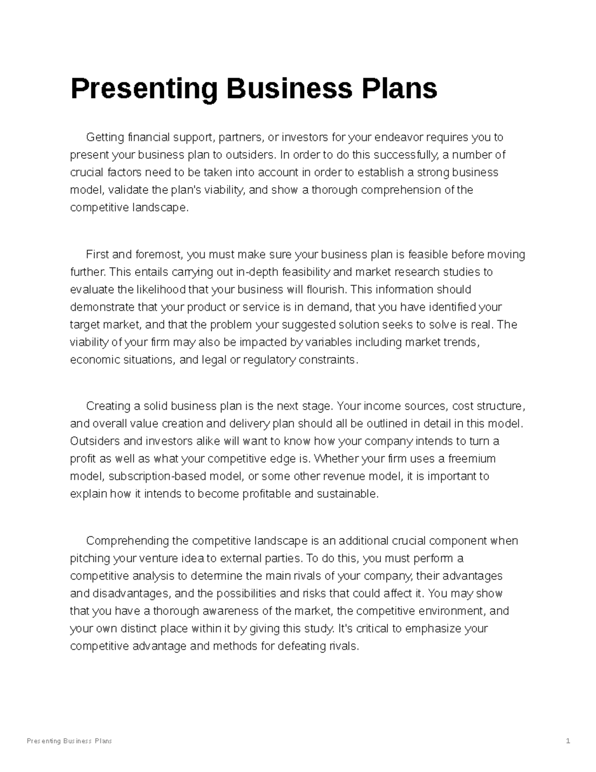 Presenting Business Plans - In order to do this successfully, a number ...