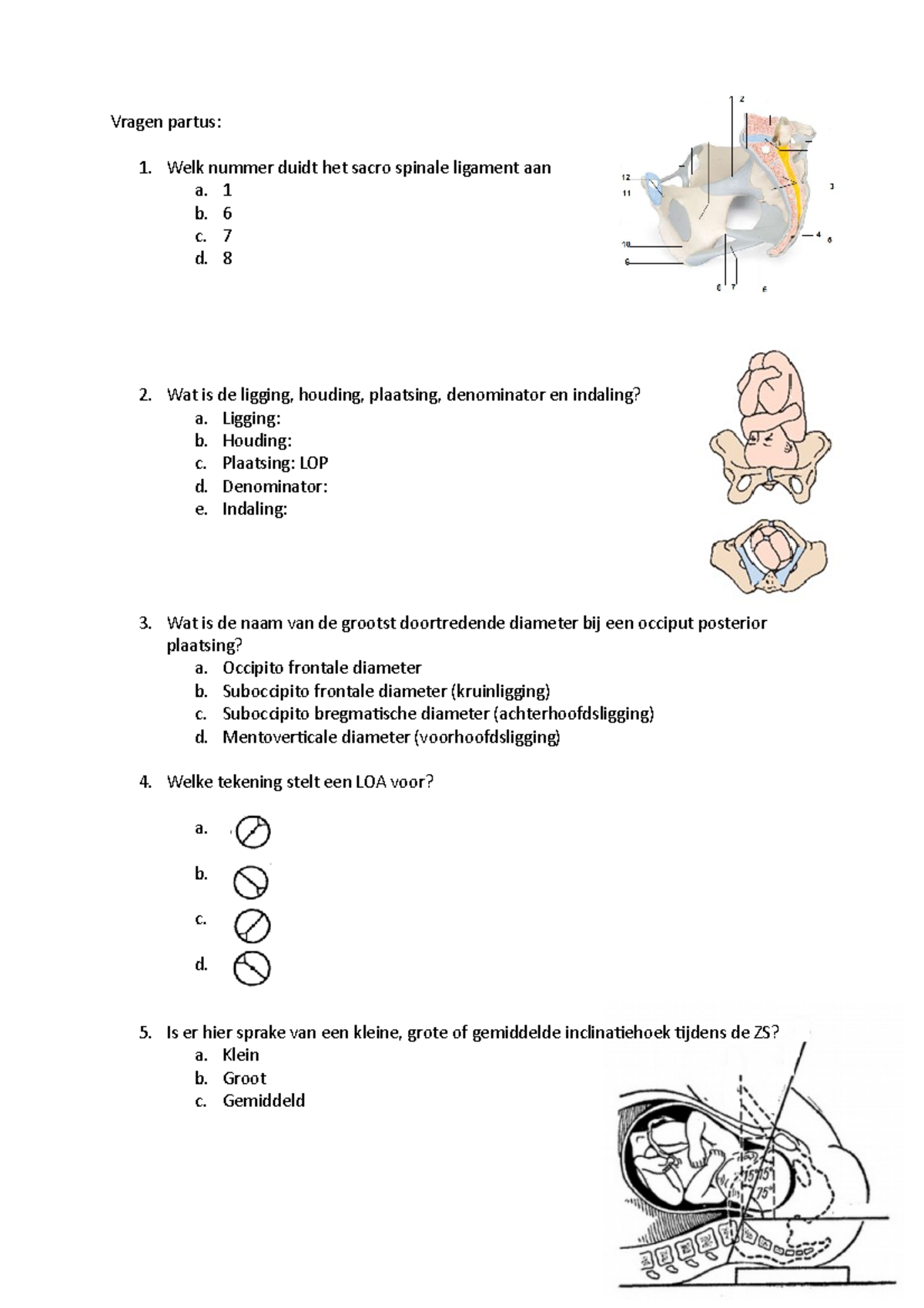 Vragen partus test Vragen partus Welk nummer duidt het sacro spinale