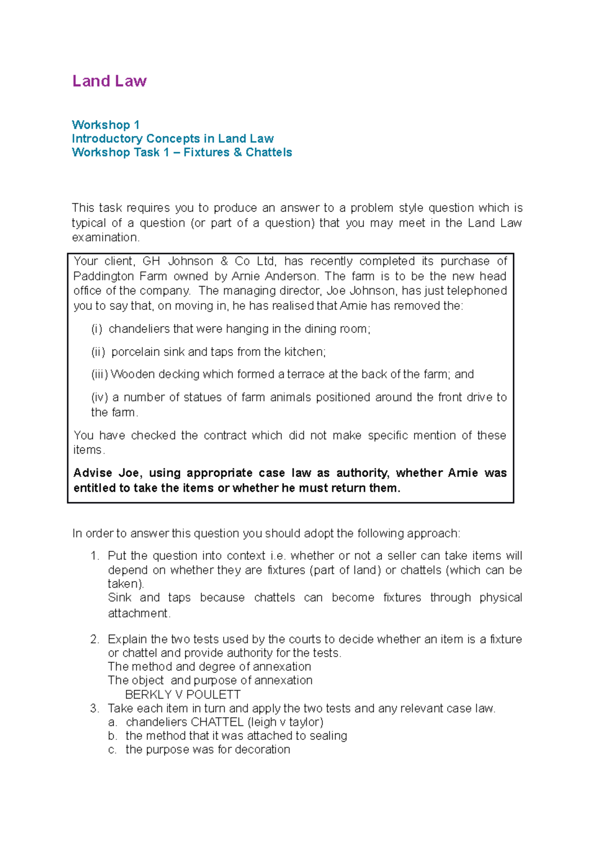 Land law ws1 land law Land Law 1 Introductory Concepts in