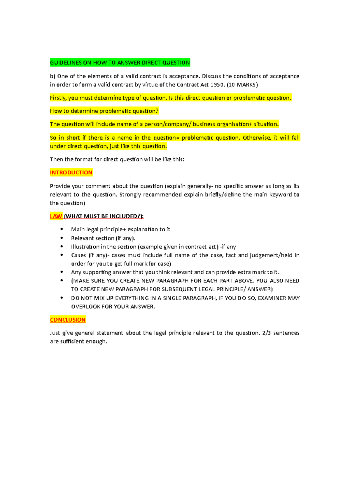 Tutorial ON HOW TO Answer Direct Question - GUIDELINES ON HOW TO ANSWER ...