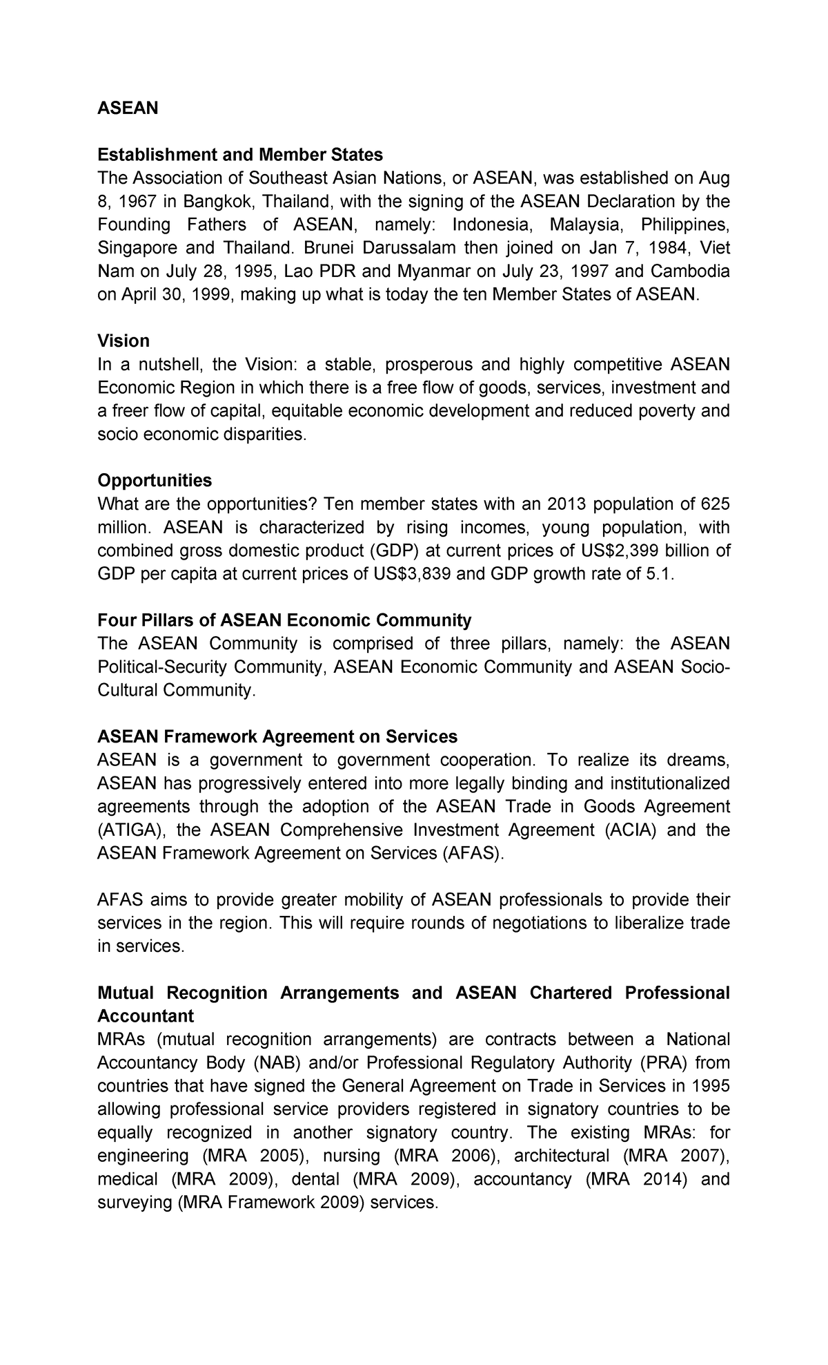 Asean - ASEAN Establishment and Member States The Association of ...