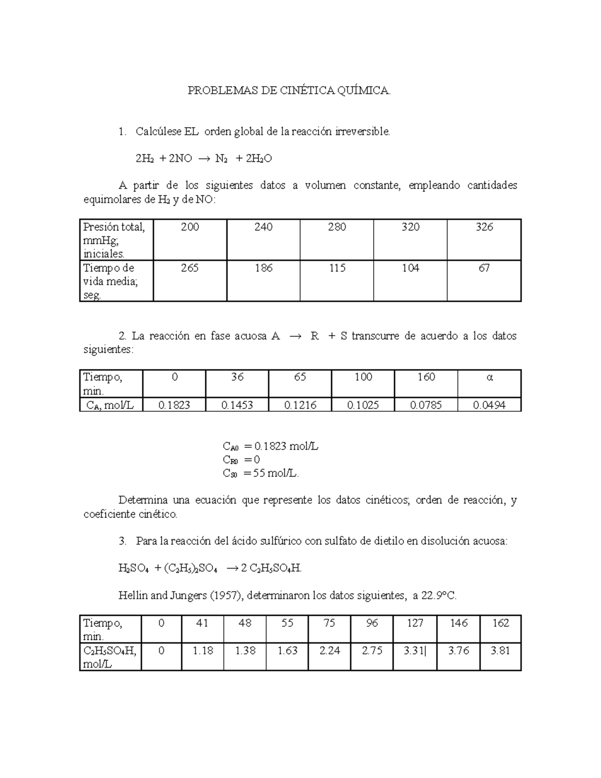 Problemas De Cinética Química - PROBLEMAS DE CINÉTICA QUÍMICA ...