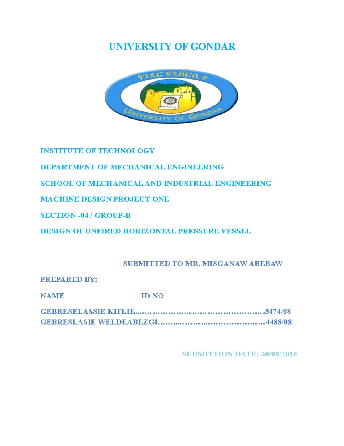 1 - Guia de estudio - UNIVERSITY OF GONDAR INSTITUTE OF TECHNOLOGY ...