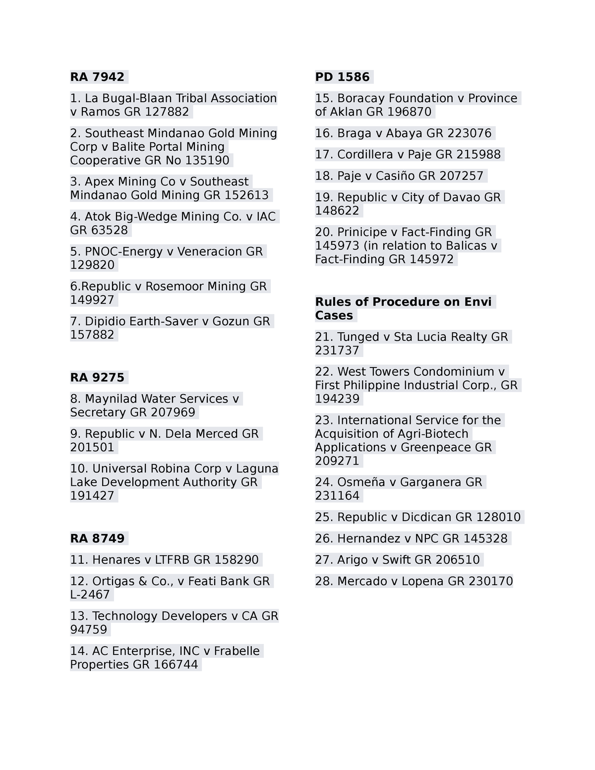 Natres 2023 Cases - Summary List - RA 7942 La Bugal-Blaan Tribal ...