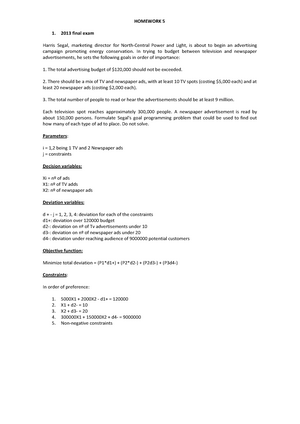 operations research final exam solutions