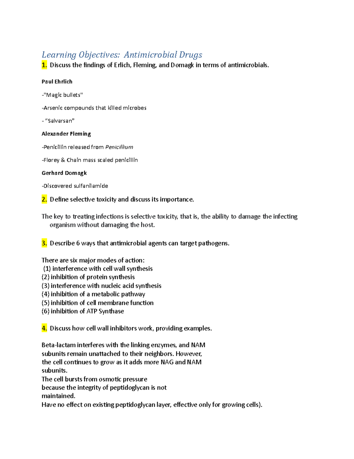 14 Antimicrobial Drugs Learning Objectives Learning Objectives