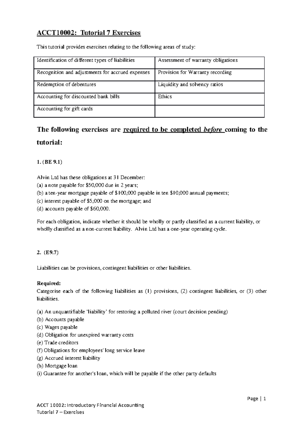 ACCT10002 Tutorial 7 Exercises Sem 2 2019 - ACCT10002: Tutorial 7 ...