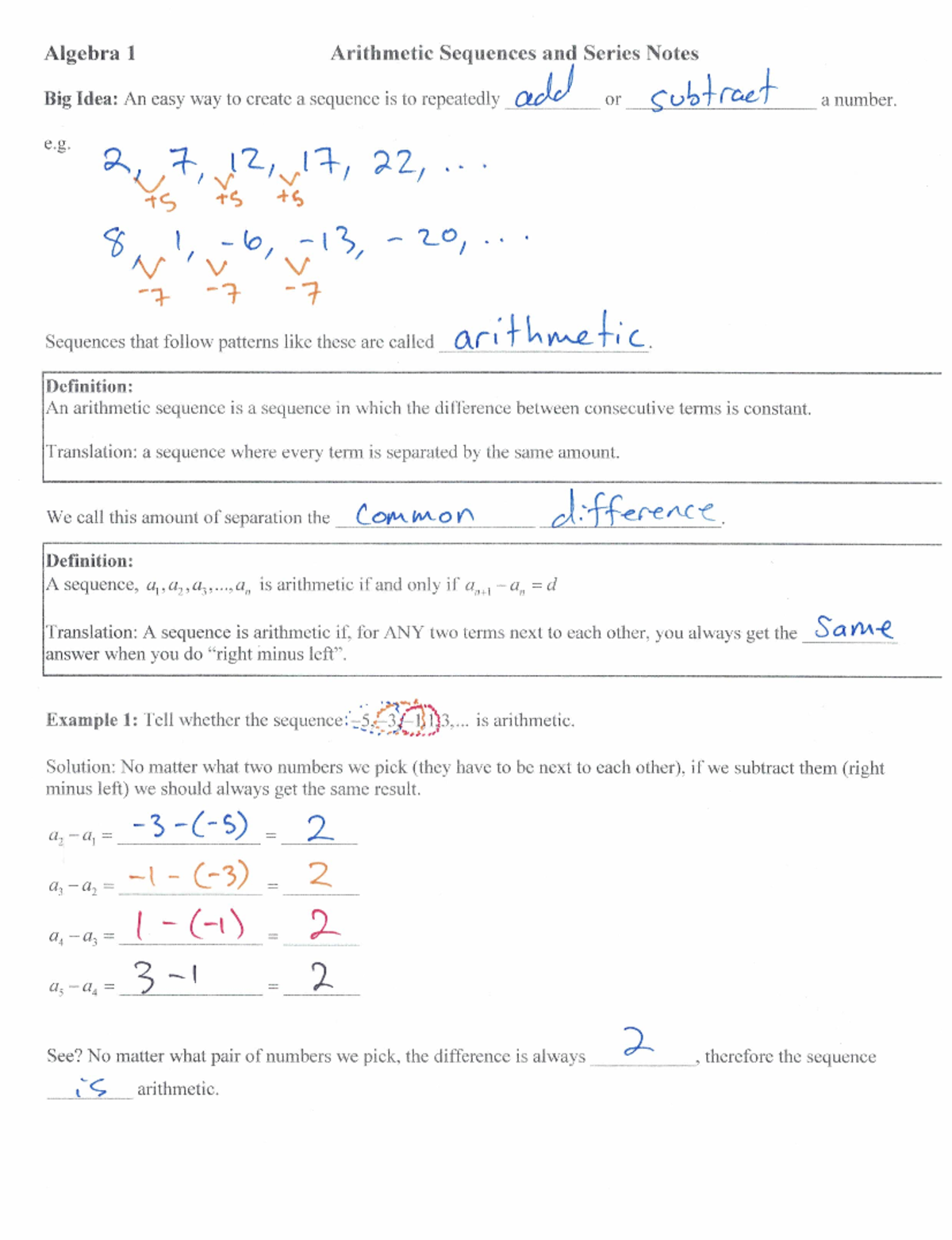 Arithmetic Sequences and Series notes Completed - MAT 121 - Studocu