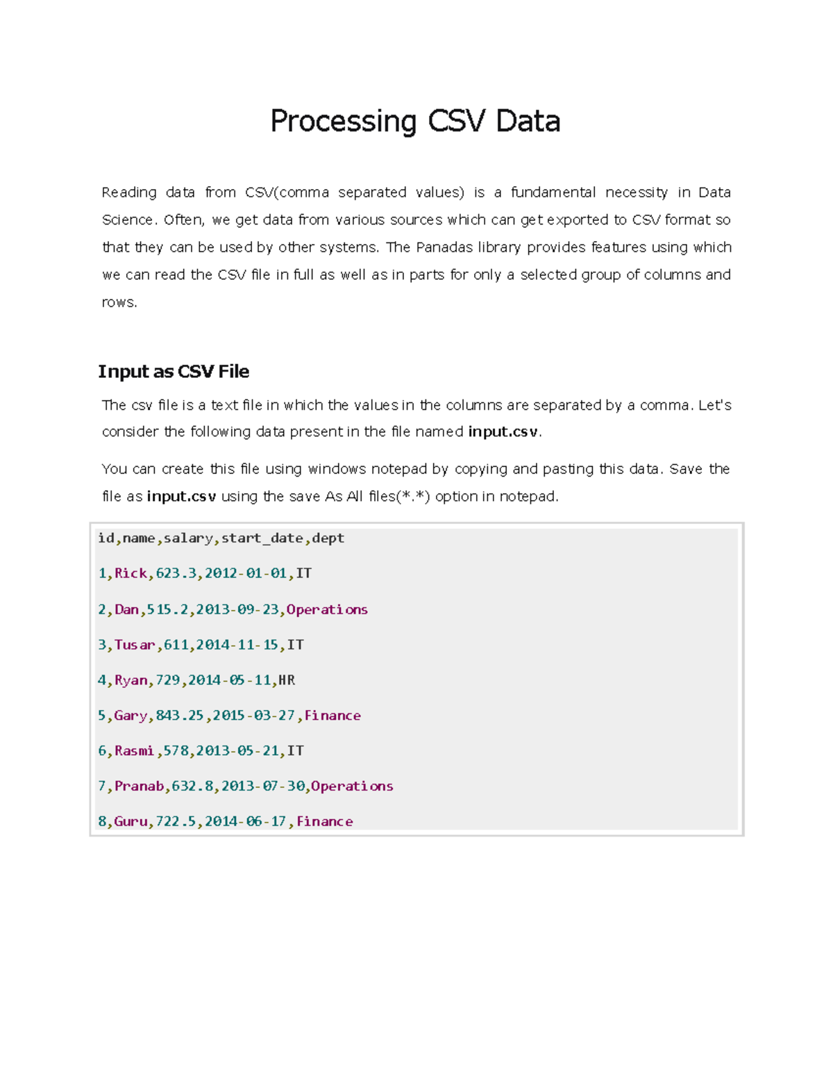 DATA Science TIPS ON CODE Everything About Python - Processing CSV Data ...