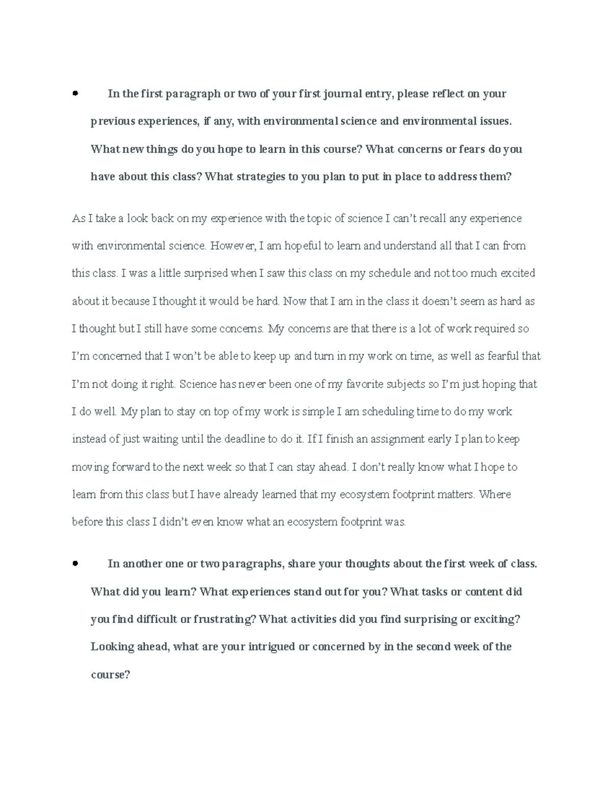 SCI 207 week 1 journal - In the first paragraph or two of your first ...