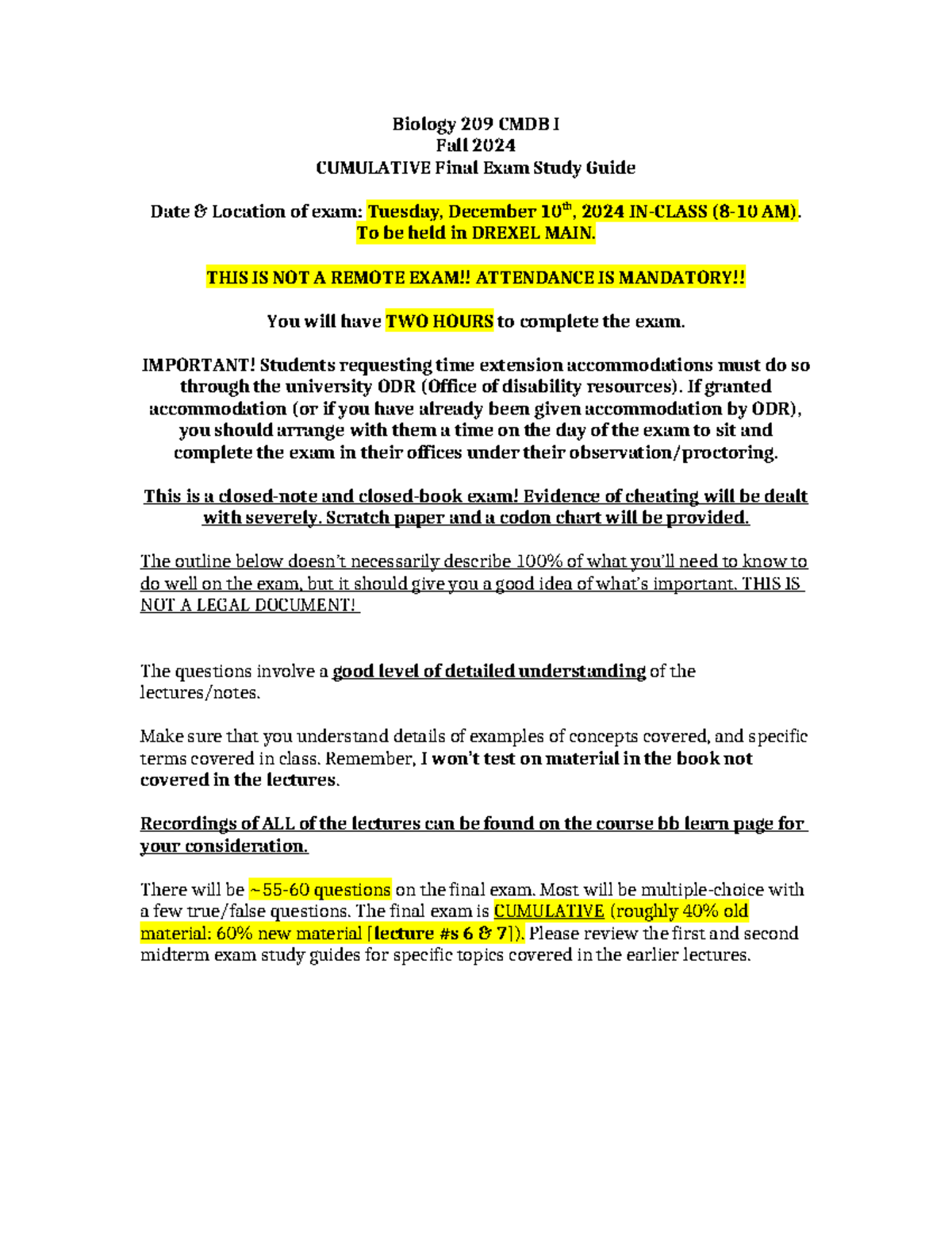 Bio 209 CMDB I Fall 2024 final exam Study Guide Updated - Biology 209 ...