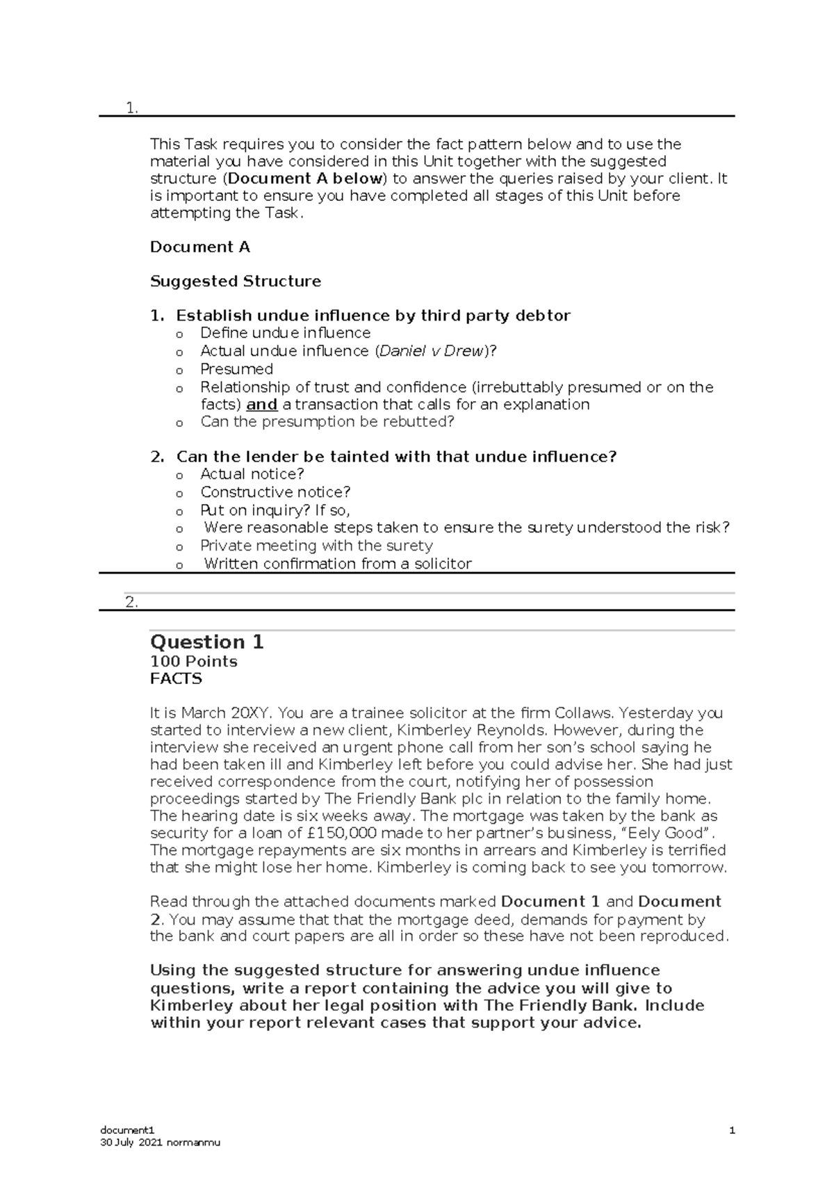 Contract Law Assignment - 1. This Task requires you to consider the ...