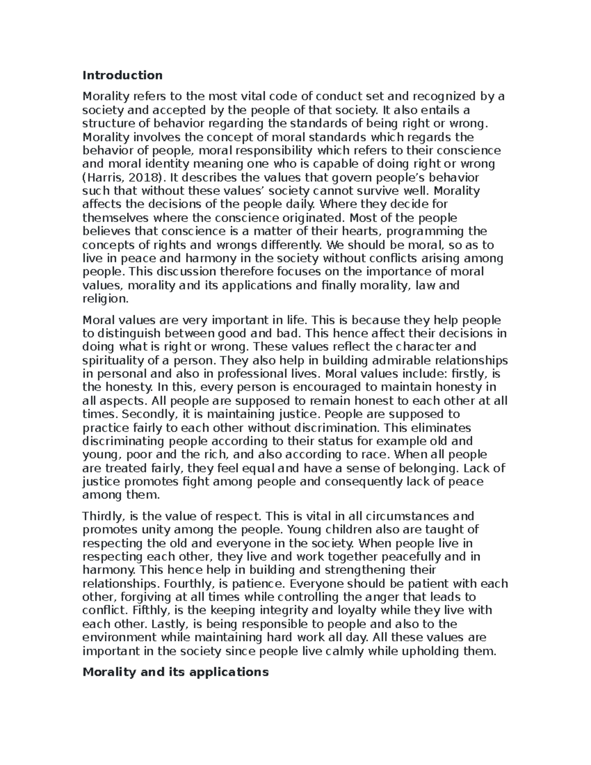 Moral - Introduction Morality refers to the most vital code of conduct ...