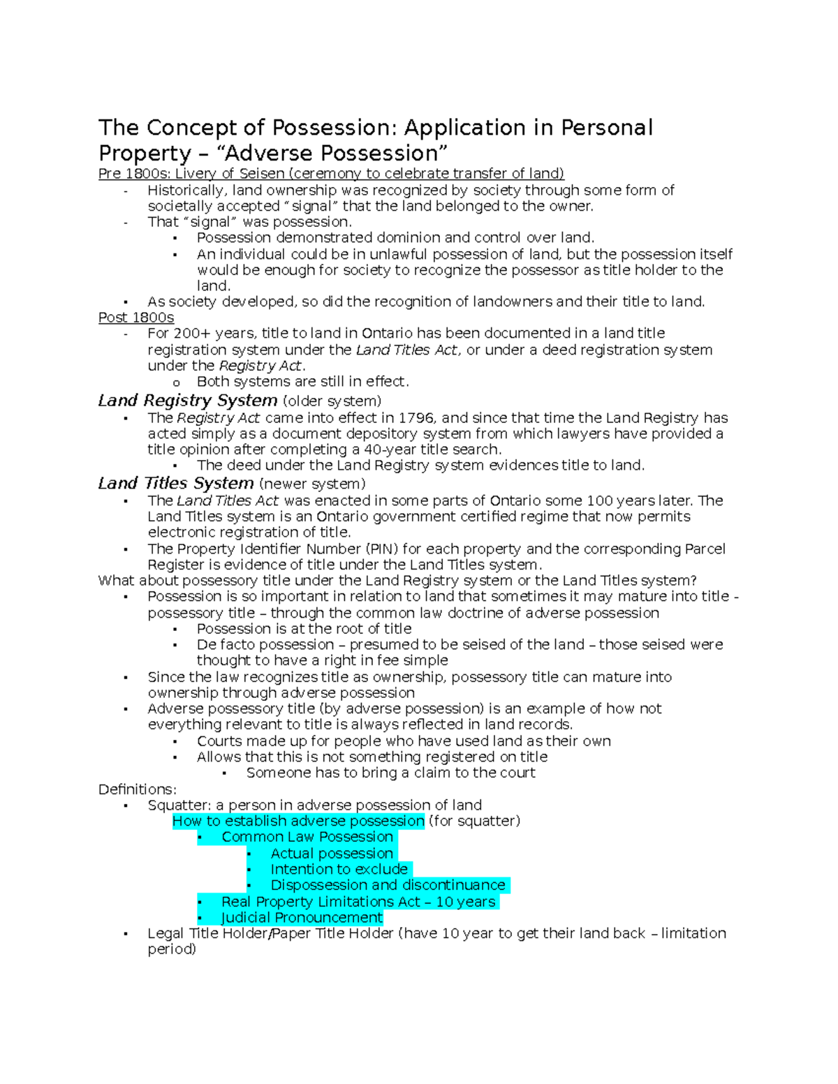 Class Note: Lecture k - The Concept of Possession: Application in ...