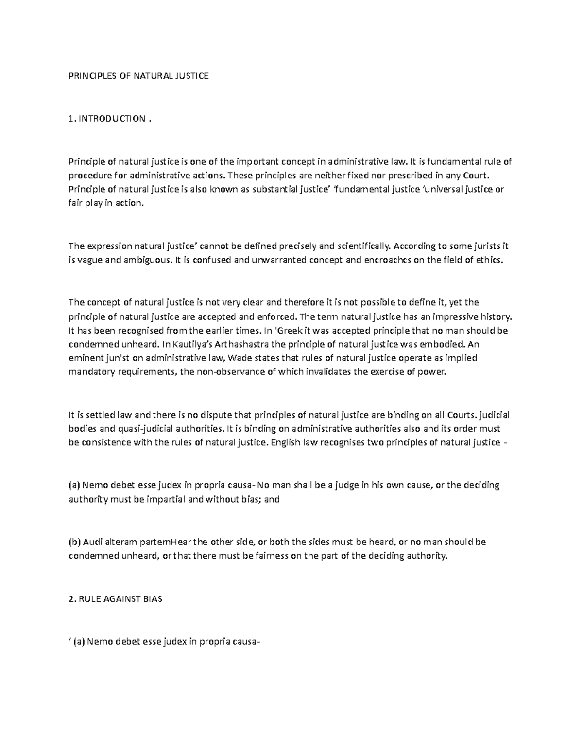 Administration Law UNIT 3 Natural Justice PRINCIPLES OF NATURAL