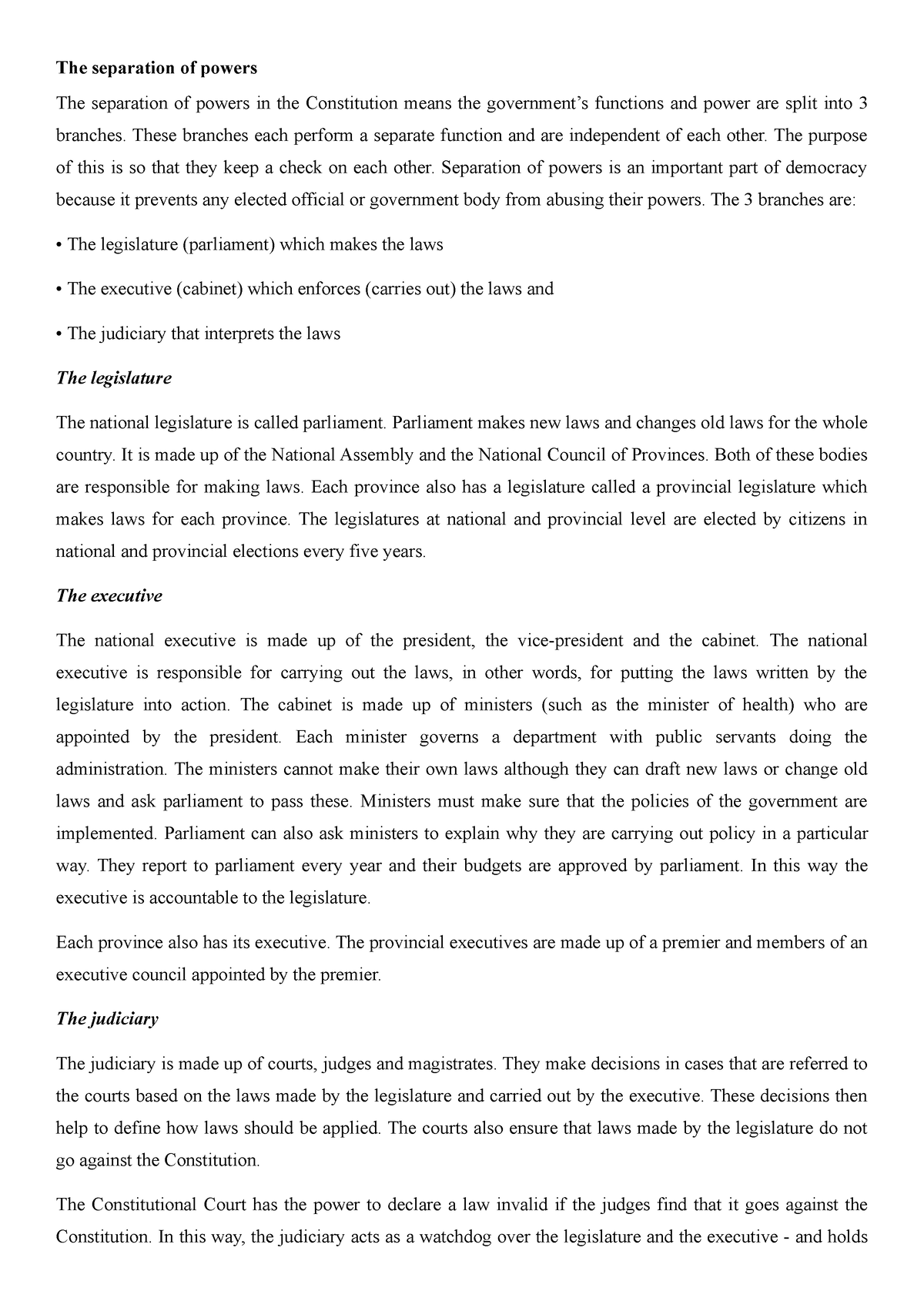 The Separation Of Powers - These Branches Each Perform A Separate ...