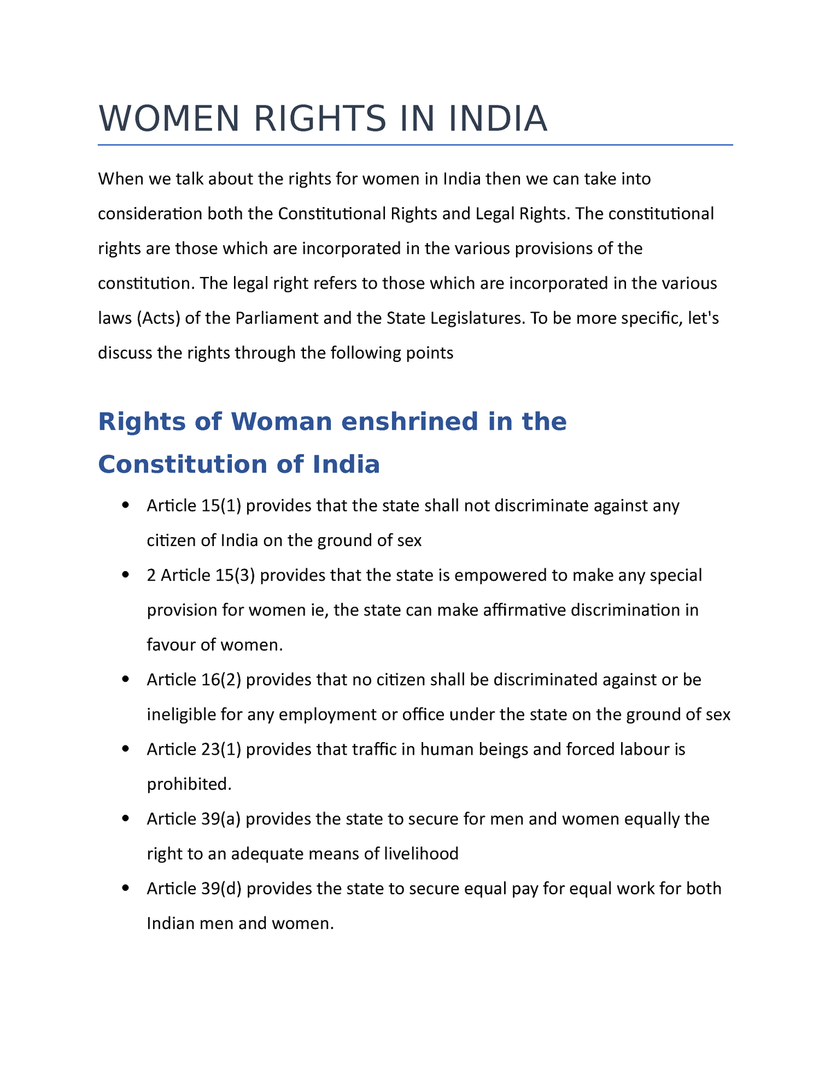 dissertation on women's rights in india