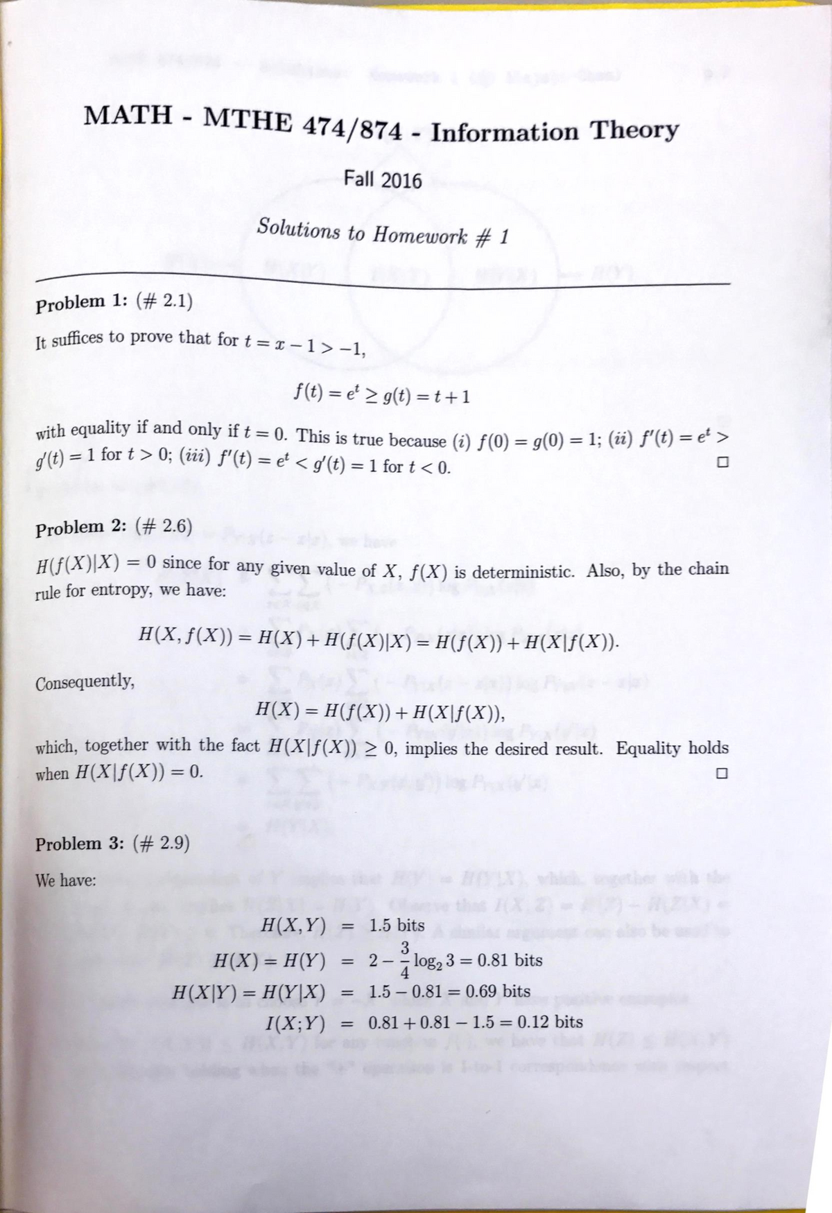 information theory homework solutions