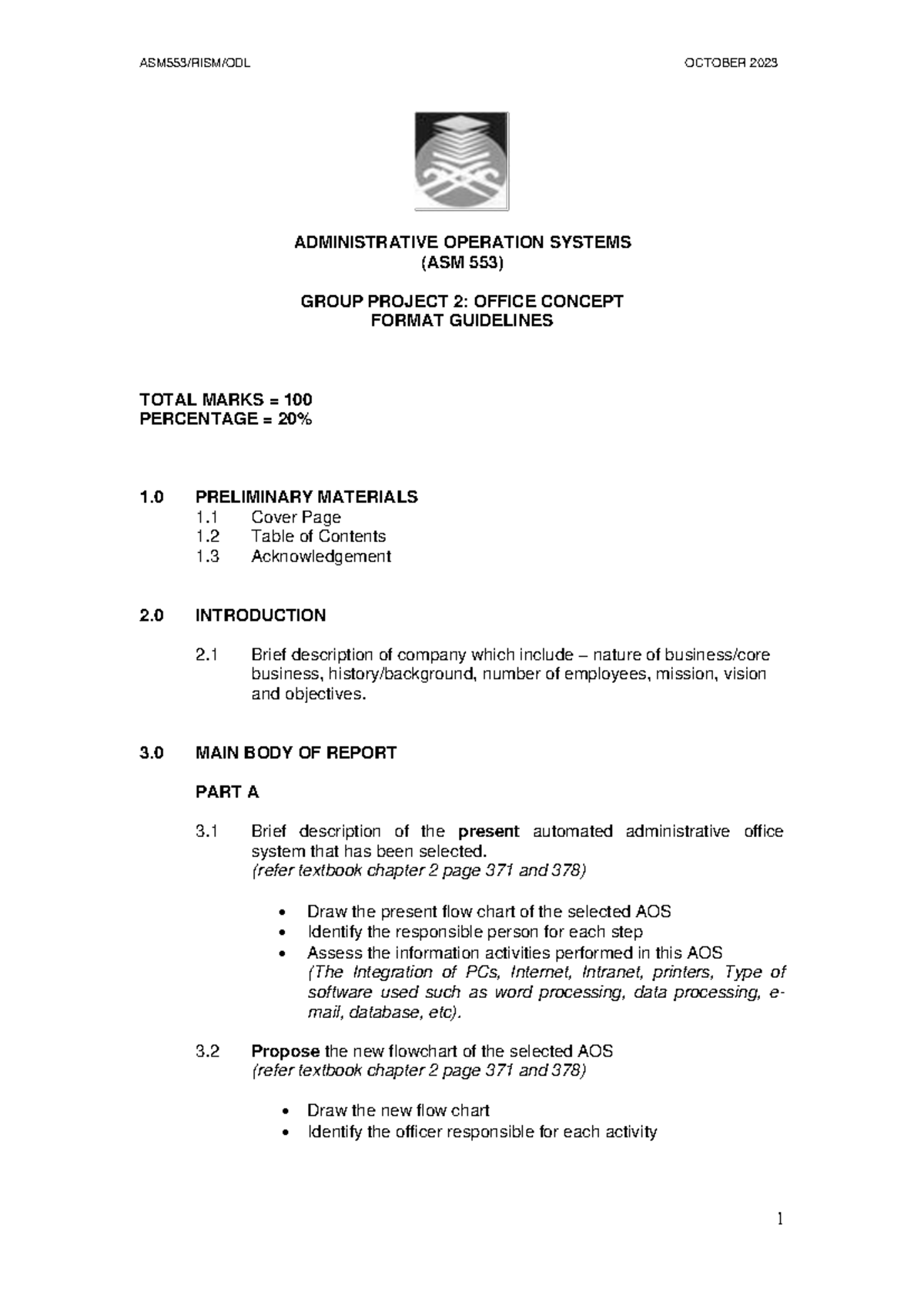 Assignment 2 Office Concept - ASM553/RISM/ODL OCTOBER 2023 1 ...