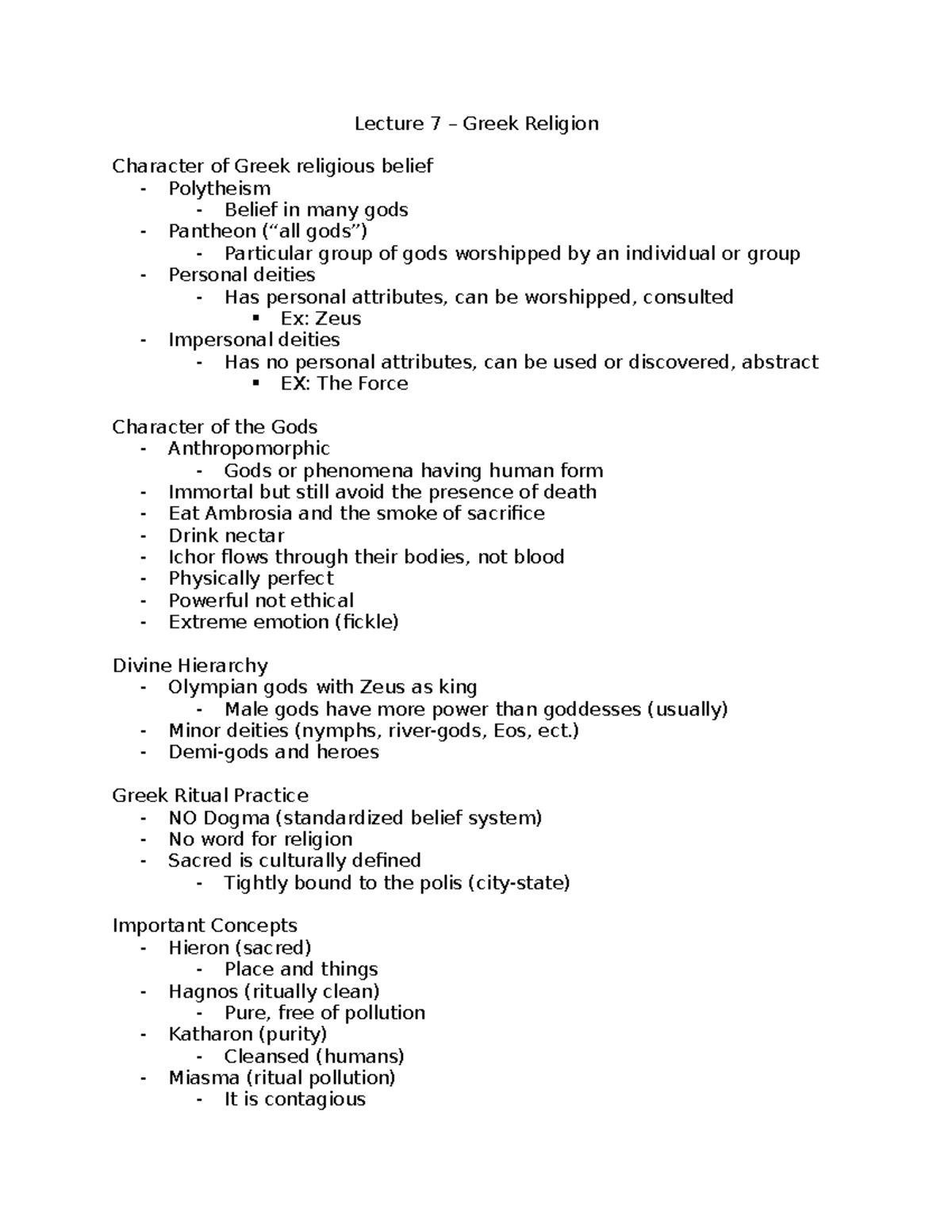 Lecture 7 Greek Religion Lecture 7 Greek Religion Character of