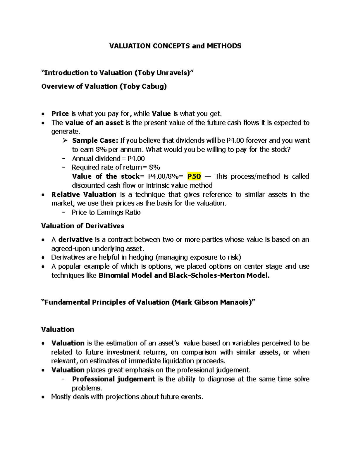 Stock Valuation Method Affects