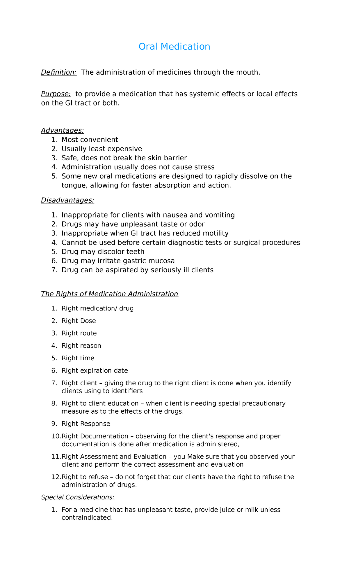 Oral Medication NCM 108 for nursing care plan plan planNCM 108 for