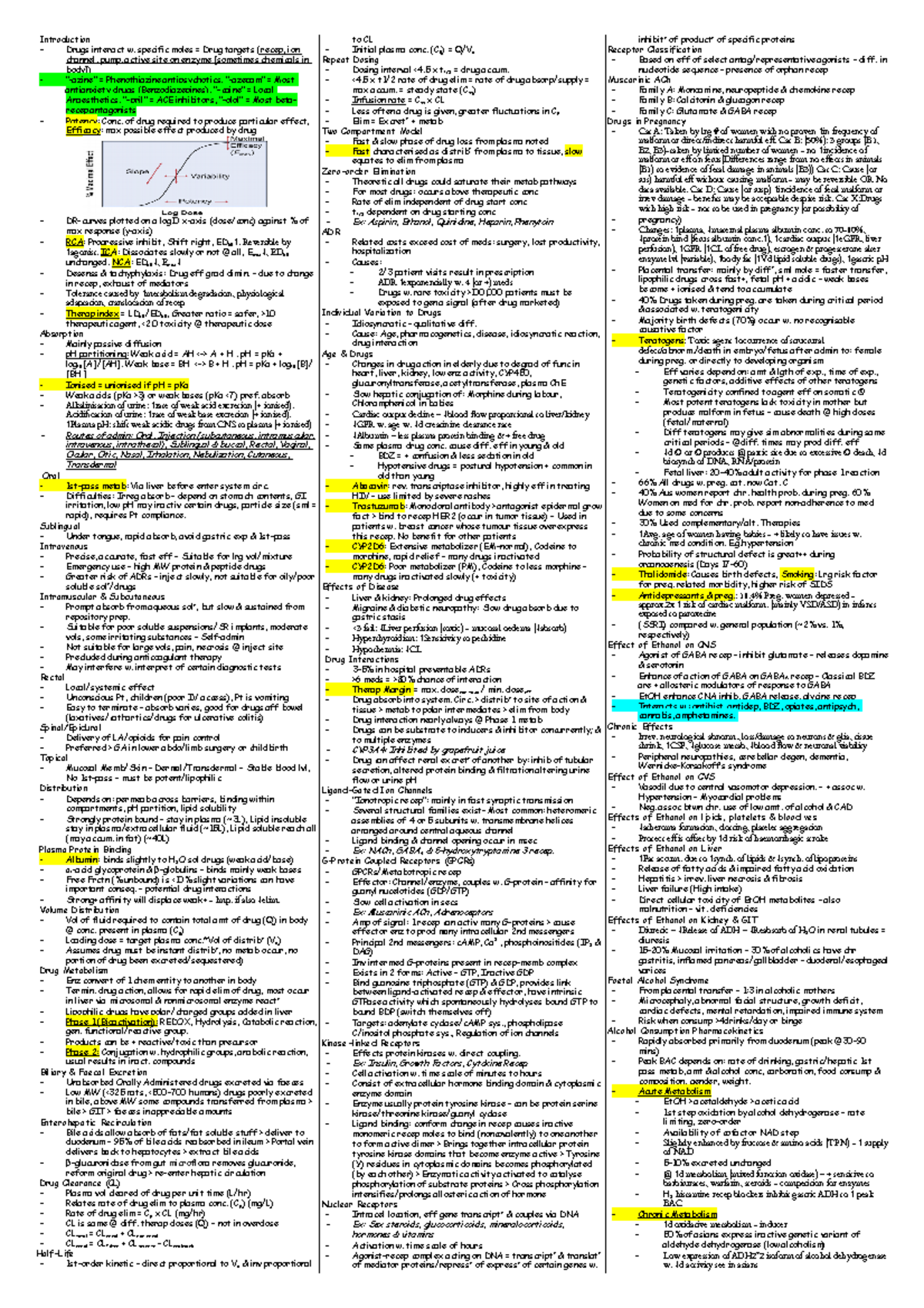 Pharmacology 1 Final Exam Notes - Introduction Drugs interact w ...