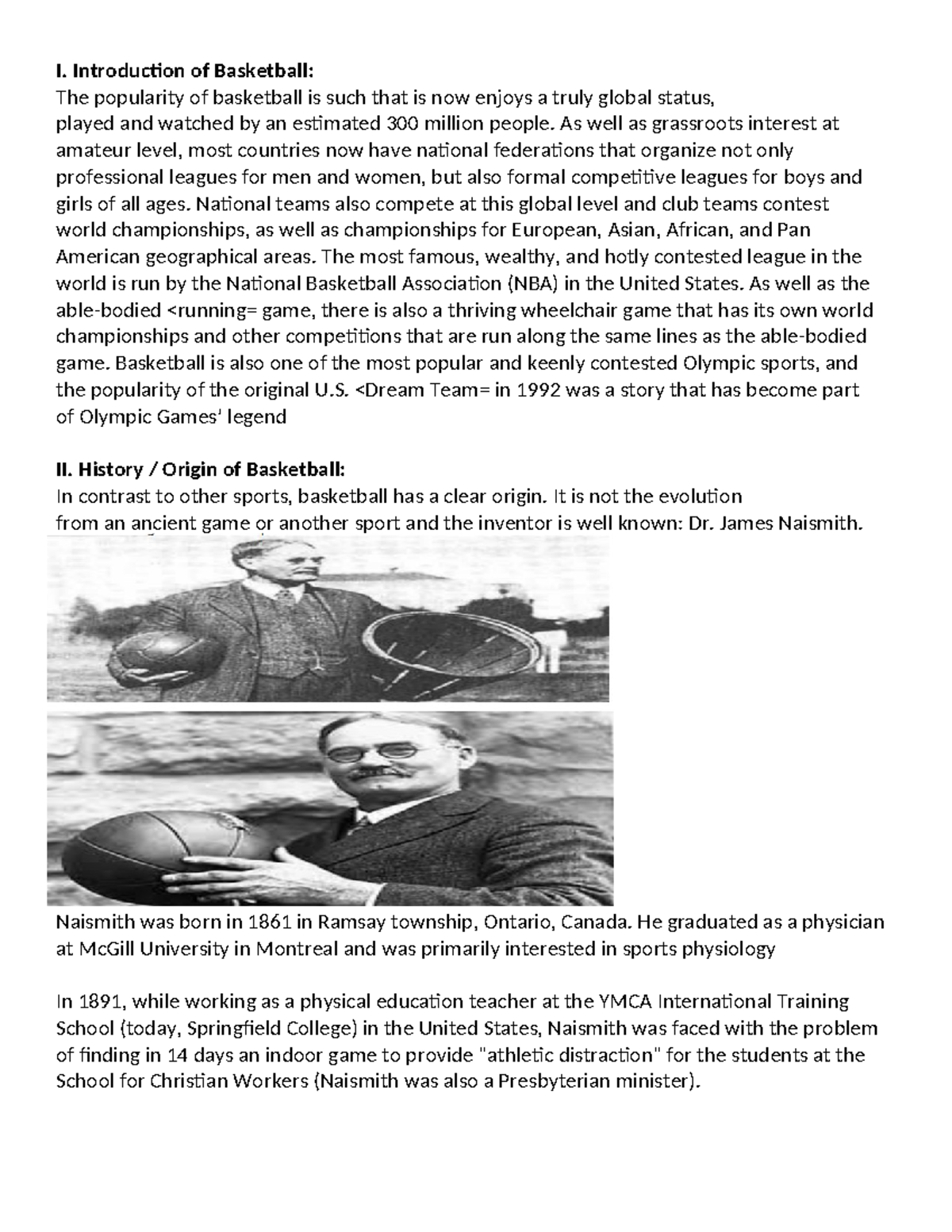 Introduction-of-Basketball - I. Introduction of Basketball: The ...
