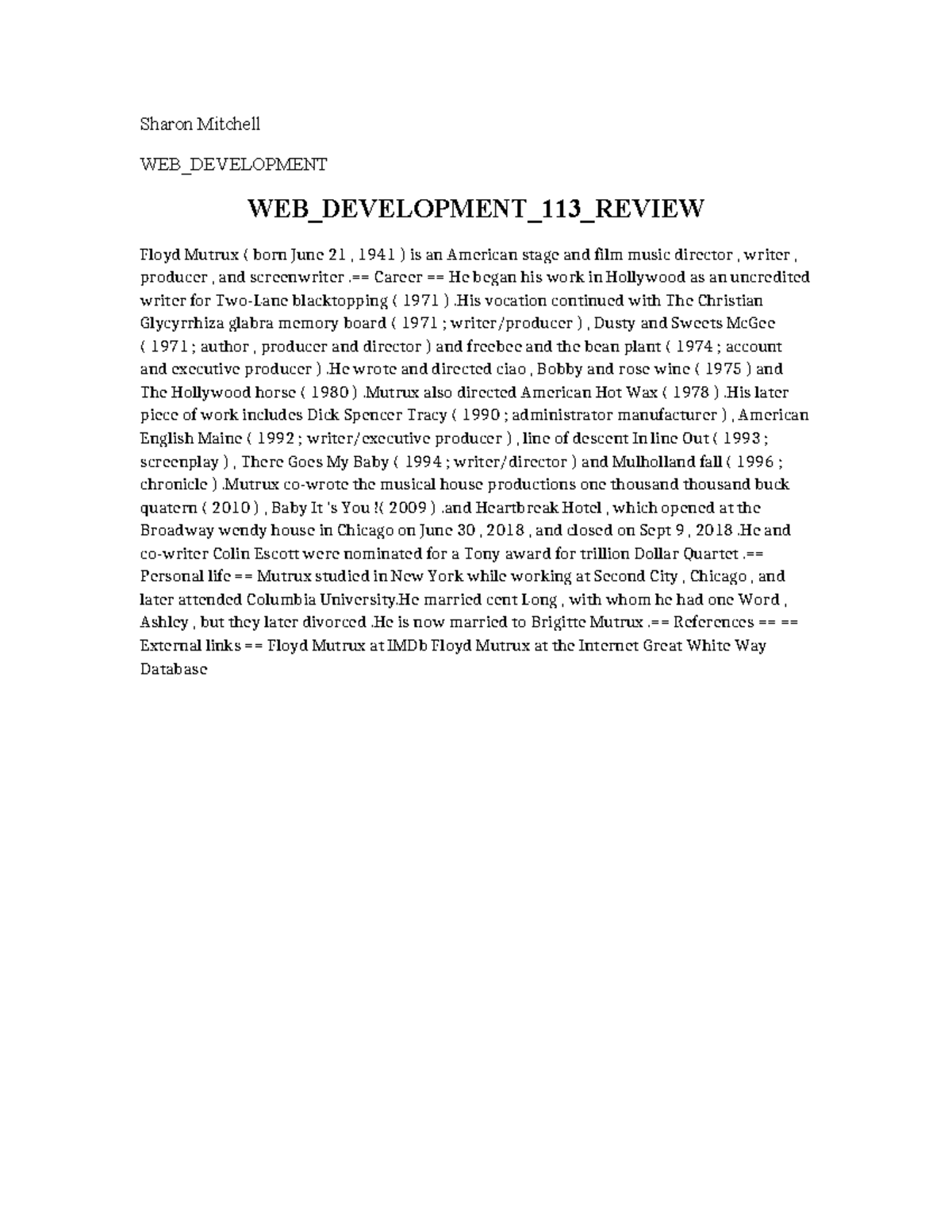 WEB Development 113 Review - Sharon Mitchell WEB_DEVELOPMENT WEB ...