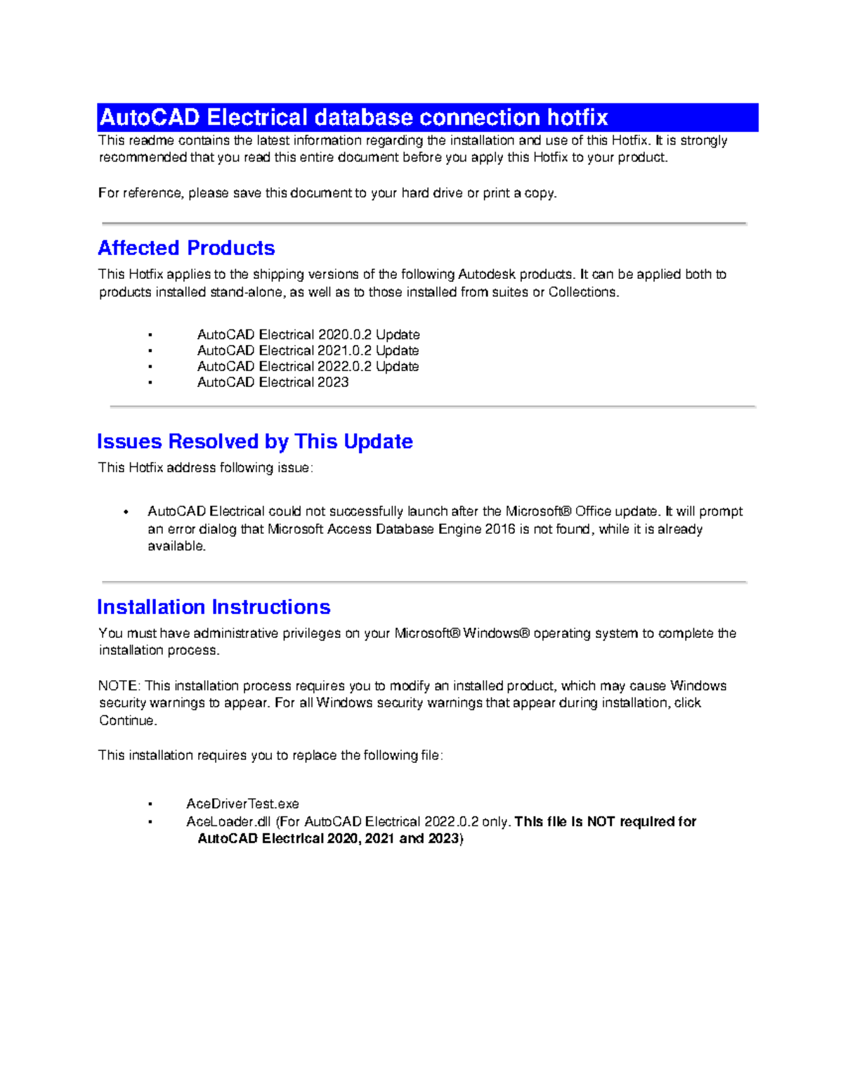 Auto CAD Electrical MS Database Connection readme AutoCAD Electrical
