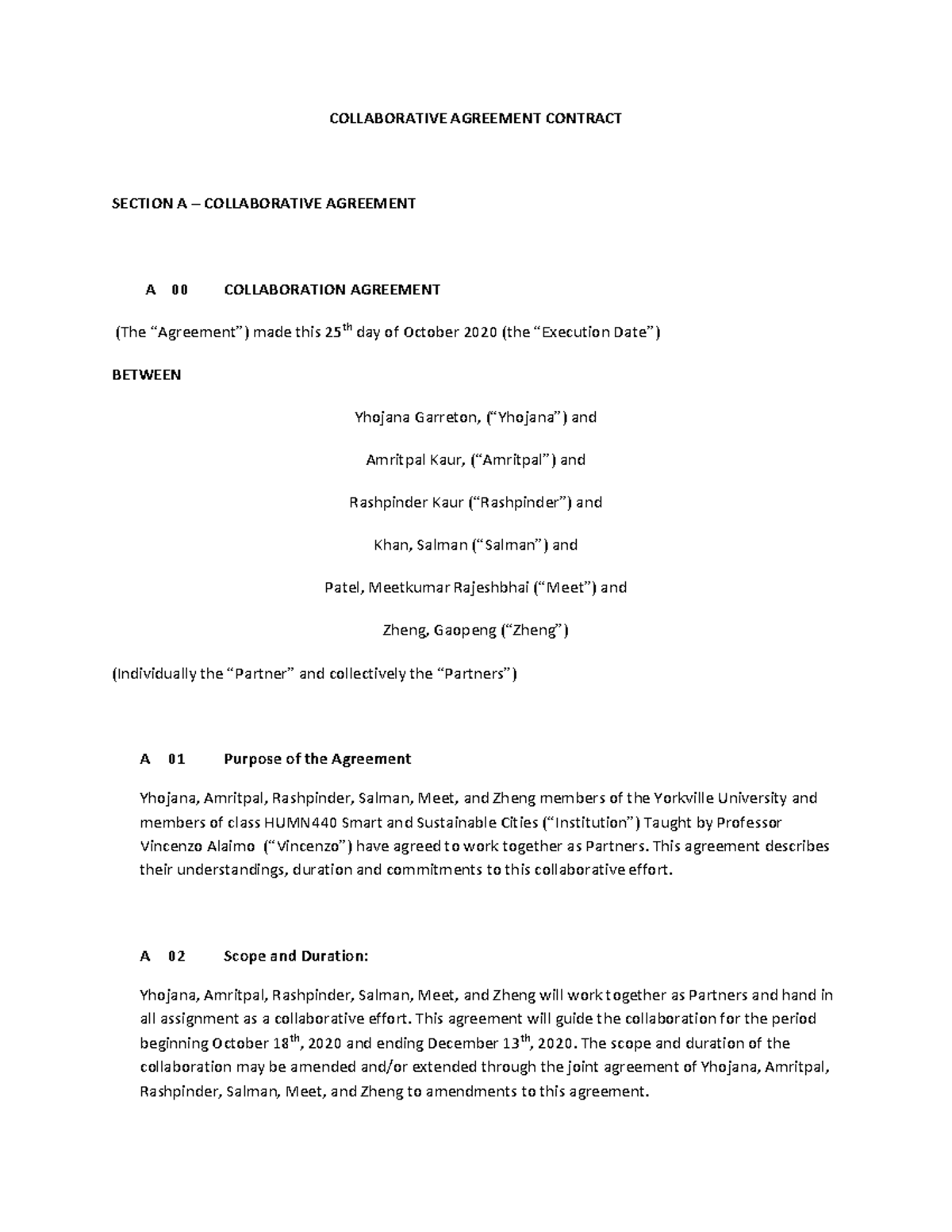 HUMN400 Contract PART B Group 3 - COLLABORATIVE AGREEMENT CONTRACT ...